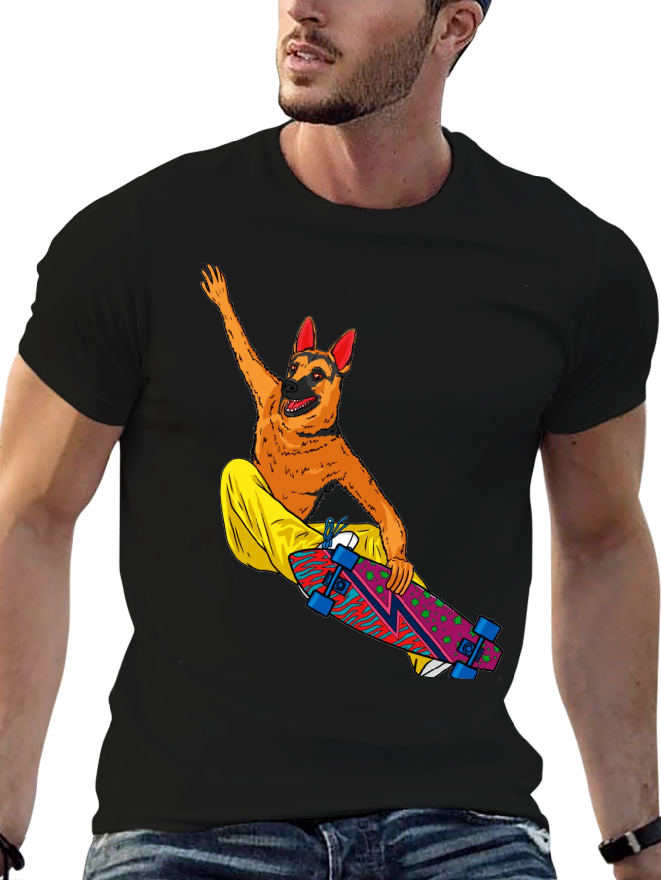 Dog Riding Skateboard Graphic T-Shirt