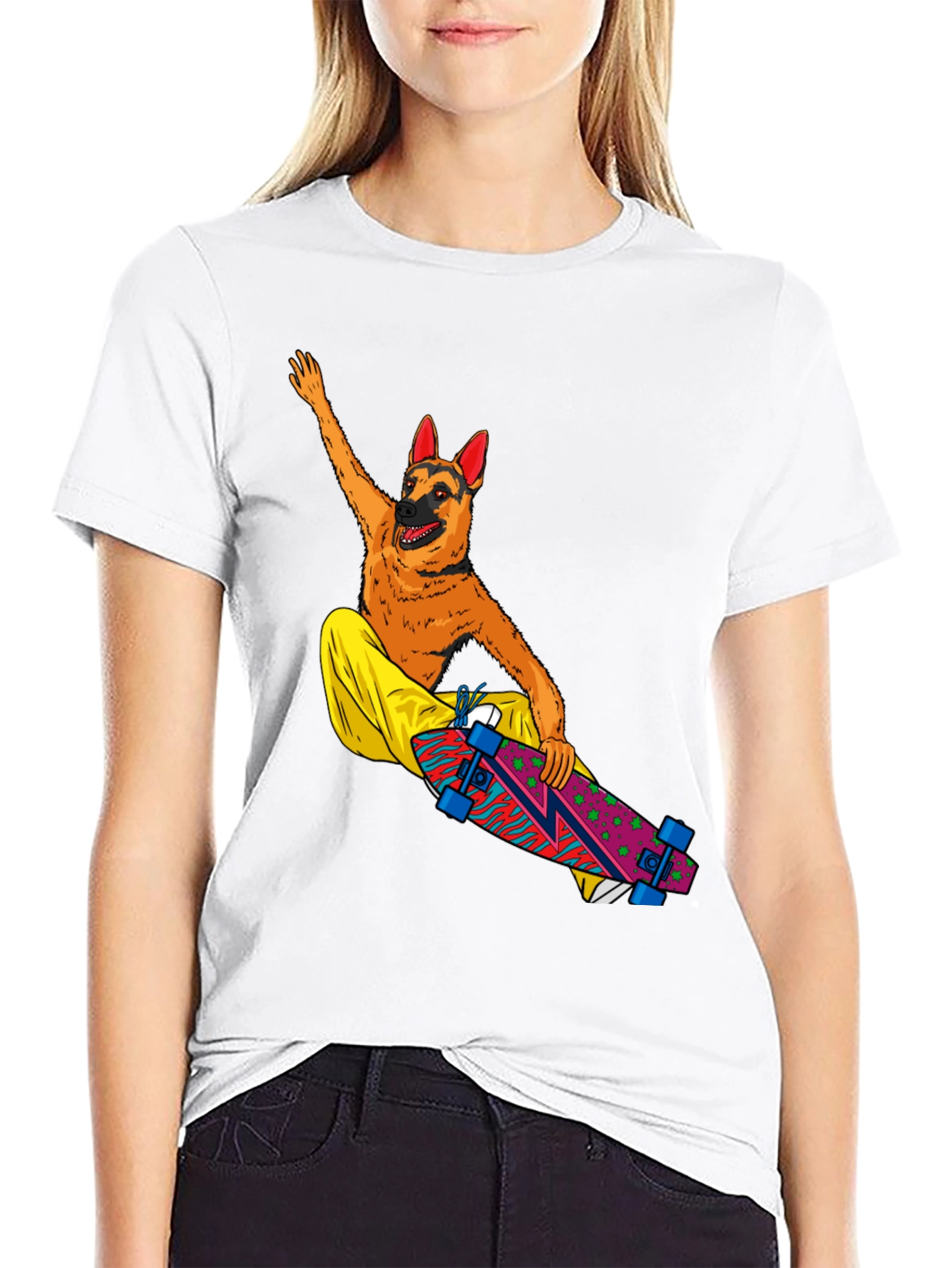Dog Riding Skateboard Graphic T-Shirt
