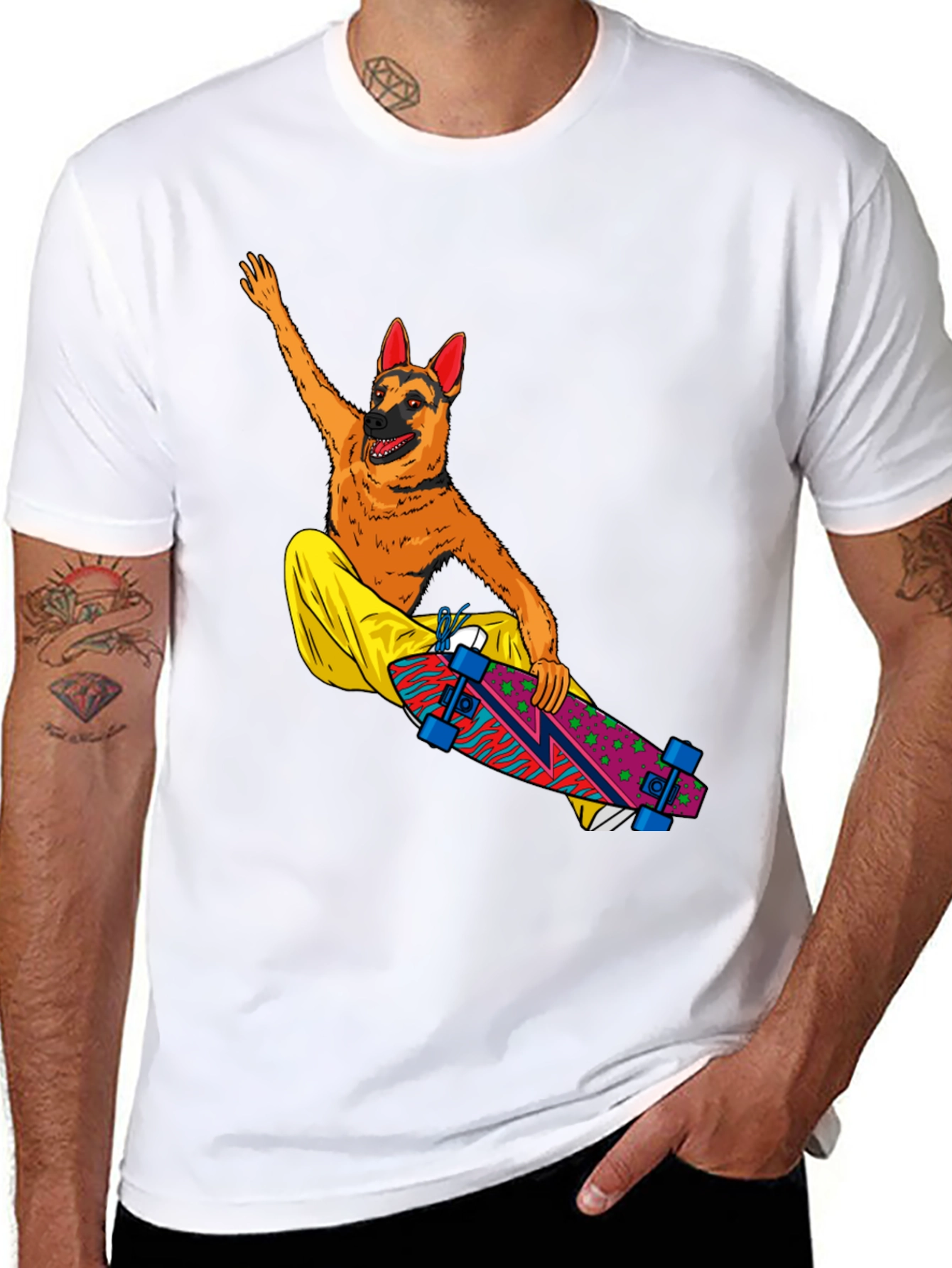 Dog Riding Skateboard Graphic T-Shirt