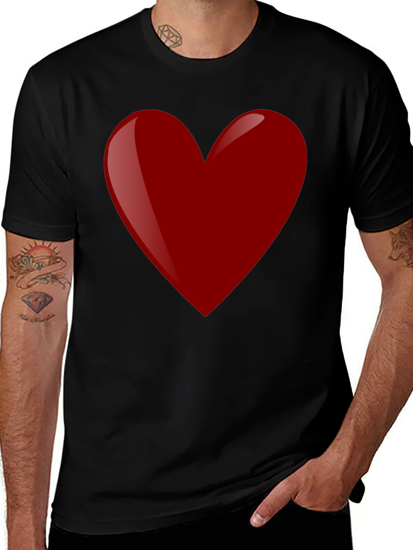 Red Heart Graphic Tee - Black Cotton T-Shirt