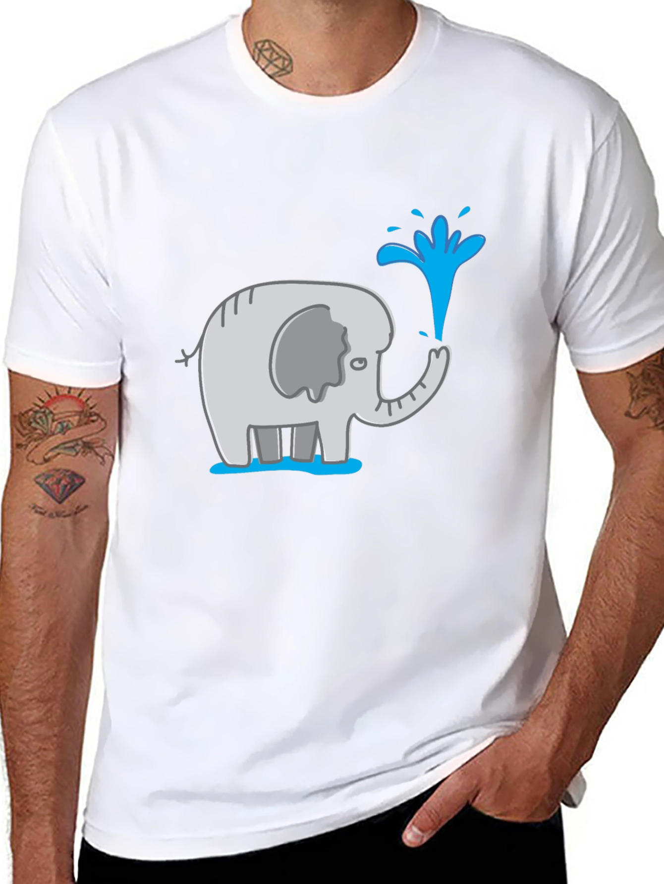 Elephant Spraying Water Black Graphic T-Shirt