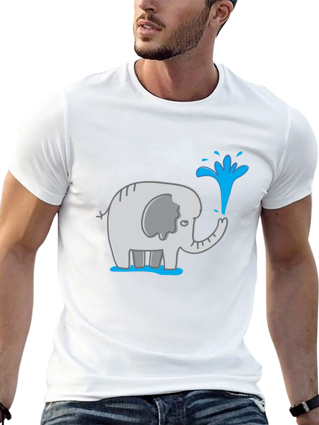 Elephant Spraying Water Black Graphic T-Shirt