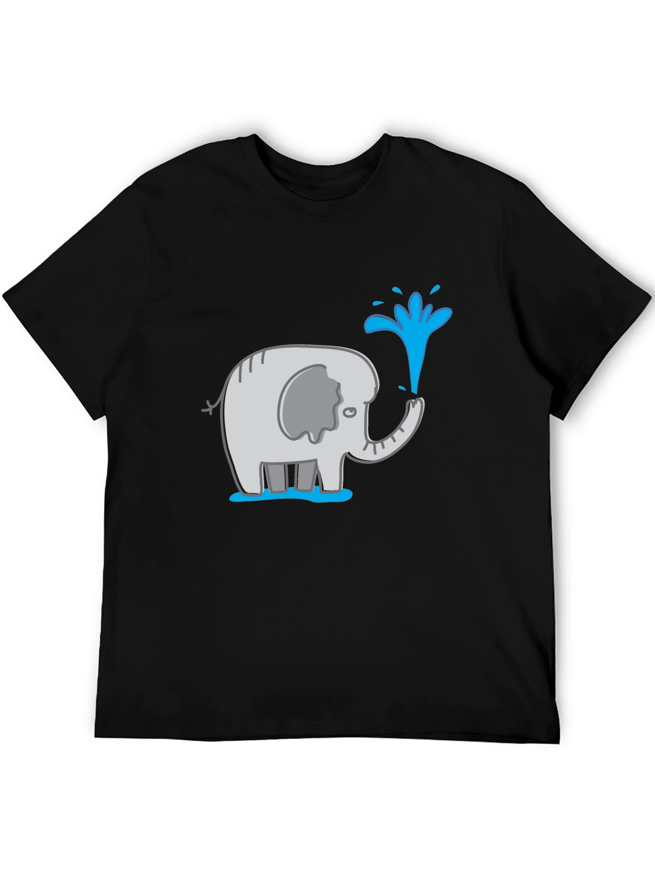 Elephant Spraying Water Black Graphic T-Shirt