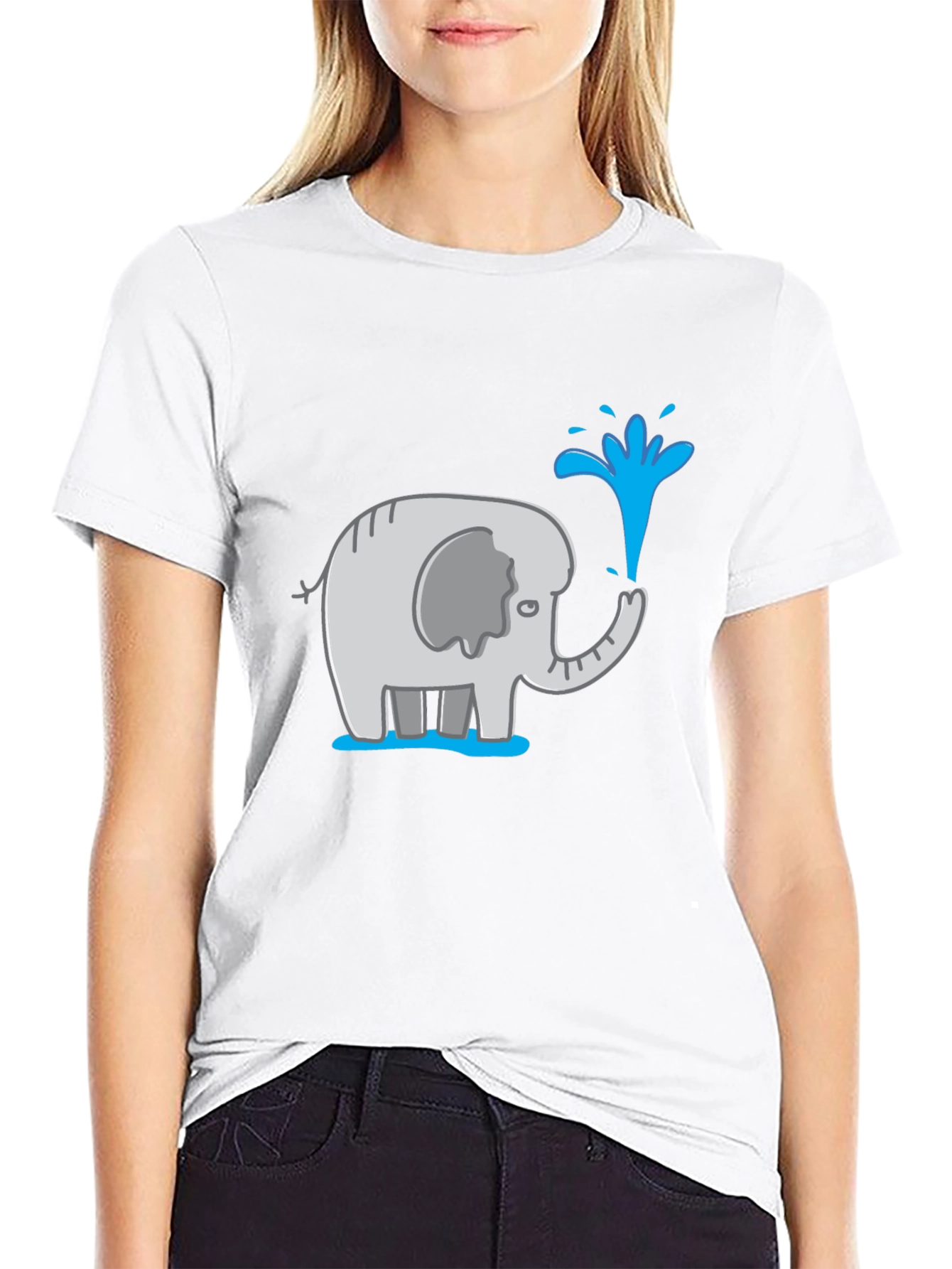 Elephant Spraying Water Black Graphic T-Shirt