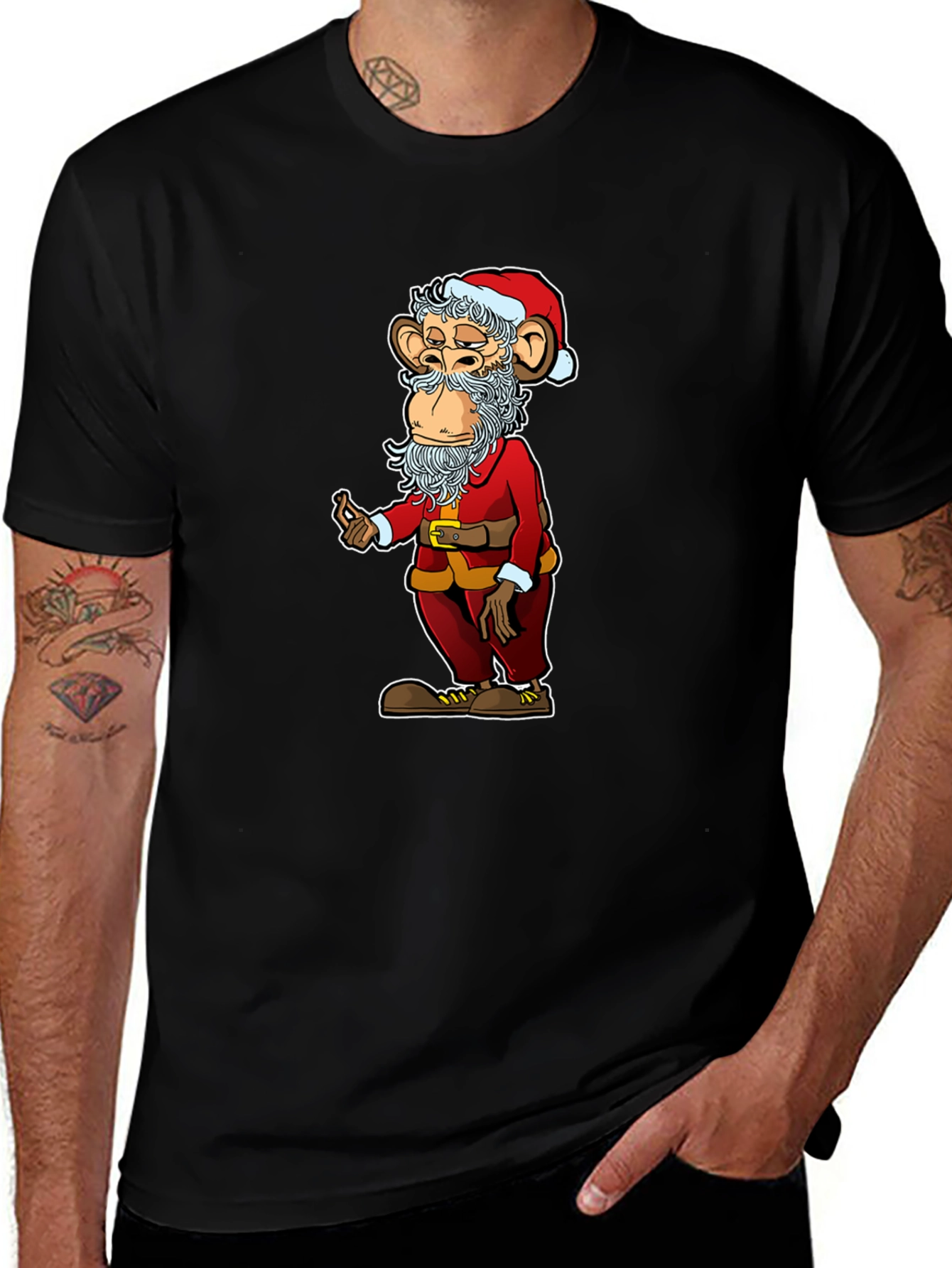 Santa Monkey Graphic Tee - Novelty Christmas T-Shirt