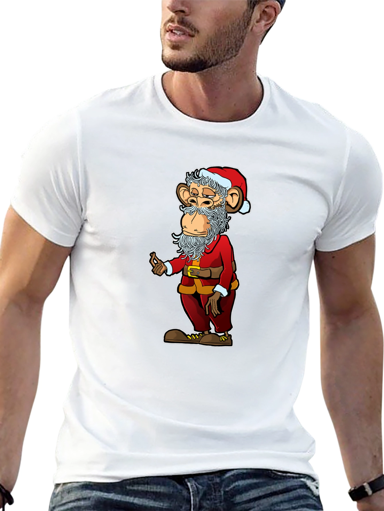 Santa Monkey Graphic Tee - Novelty Christmas T-Shirt