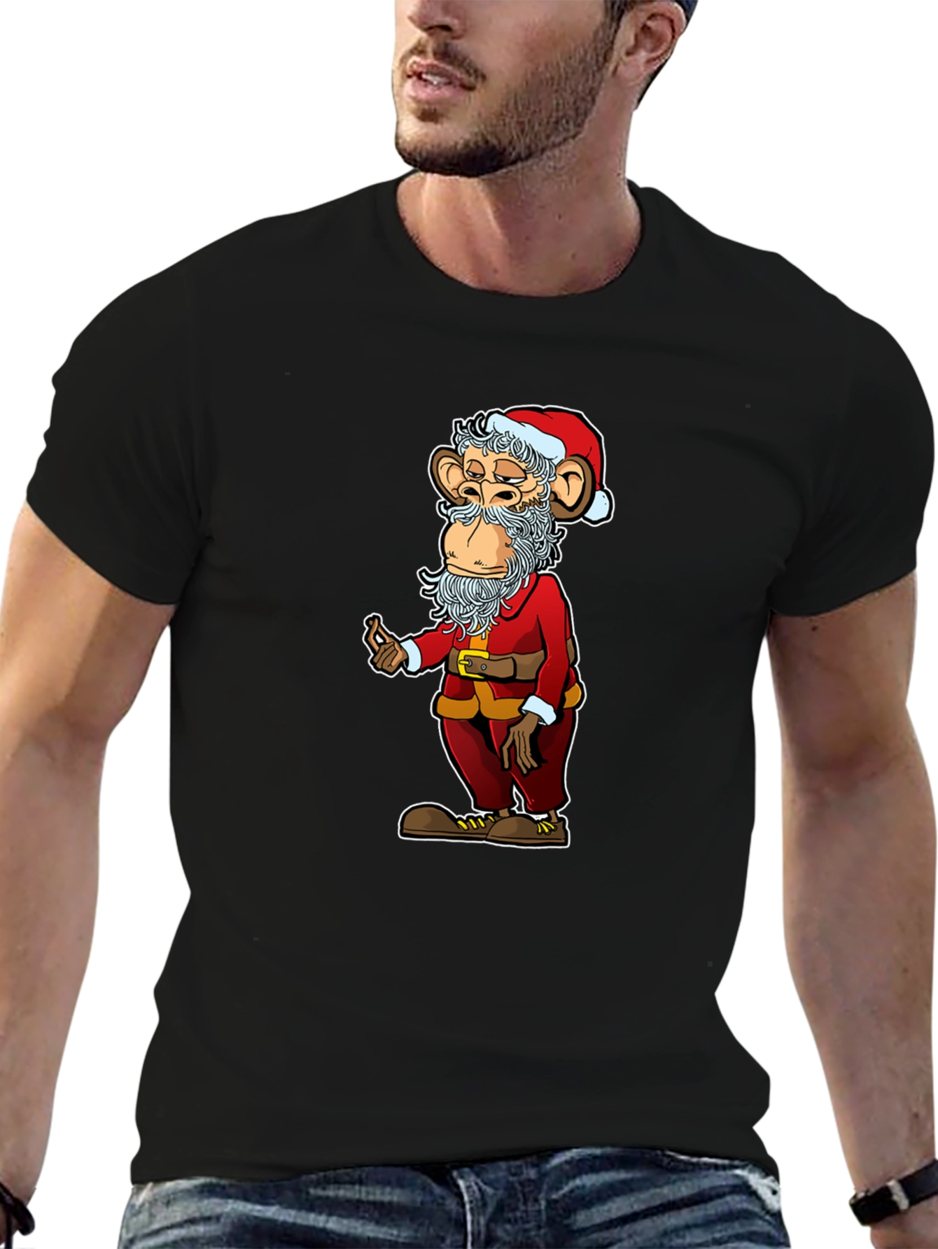 Santa Monkey Graphic Tee - Novelty Christmas T-Shirt