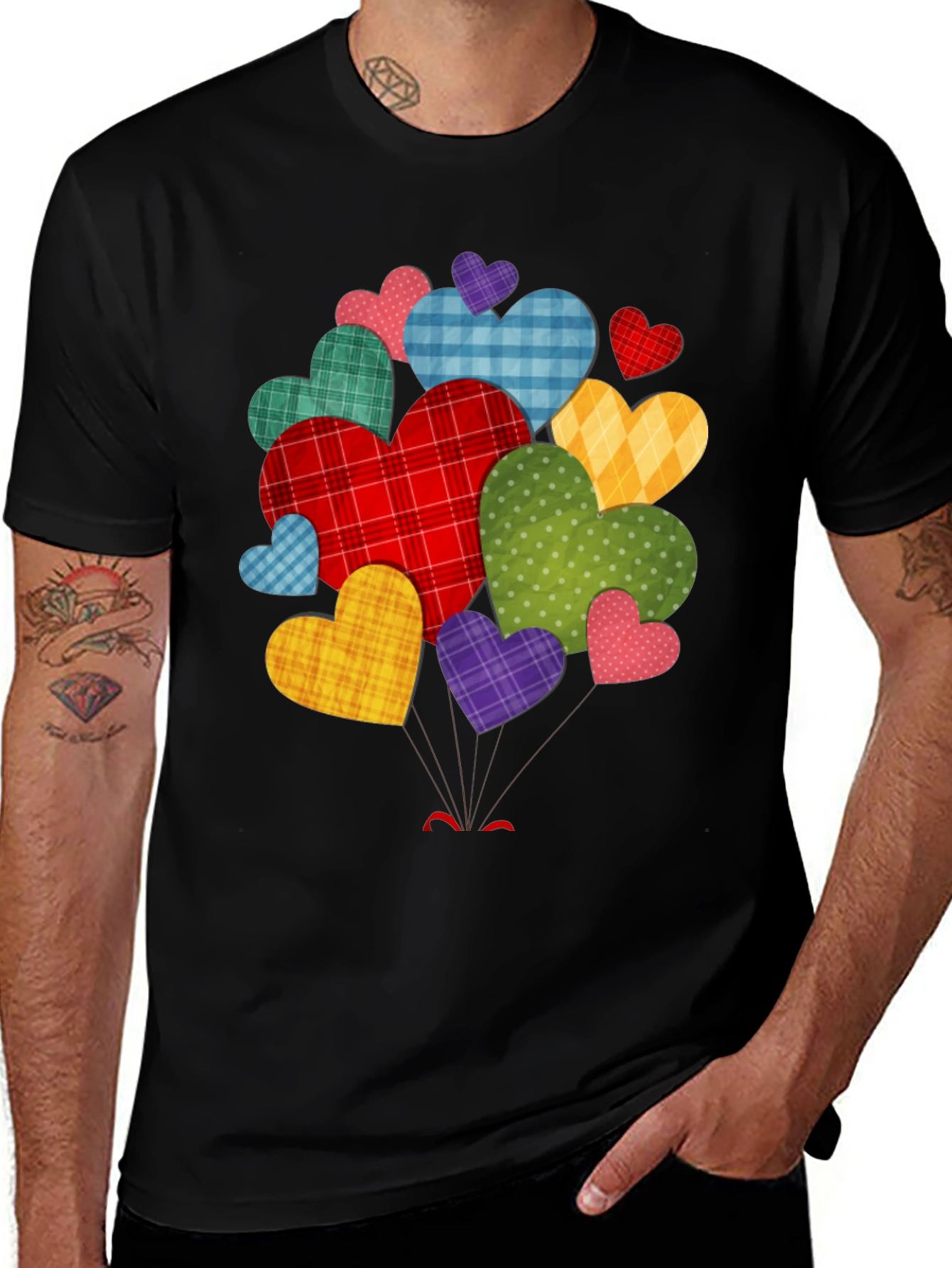 Heart Cluster Black T-Shirt - Mens