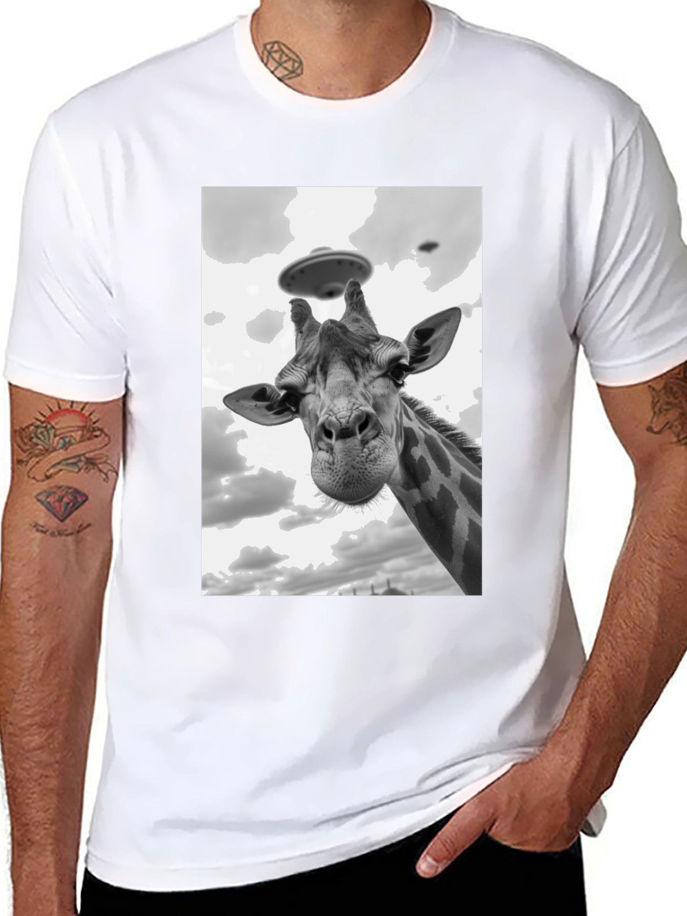 Giraffe Abduction T-Shirt: Quirky UFO Tee