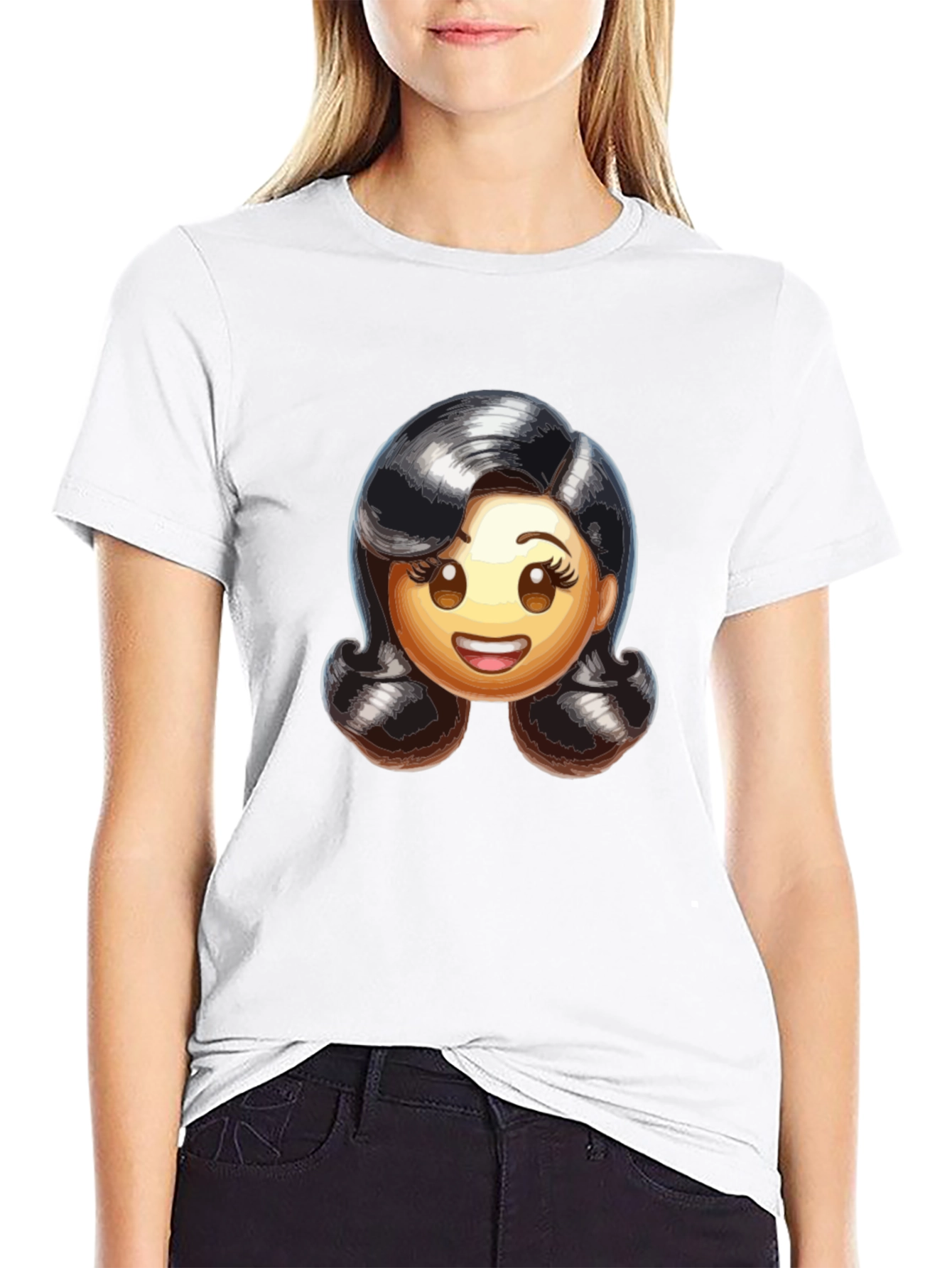 Retro Emoji Womans Black T-Shirt