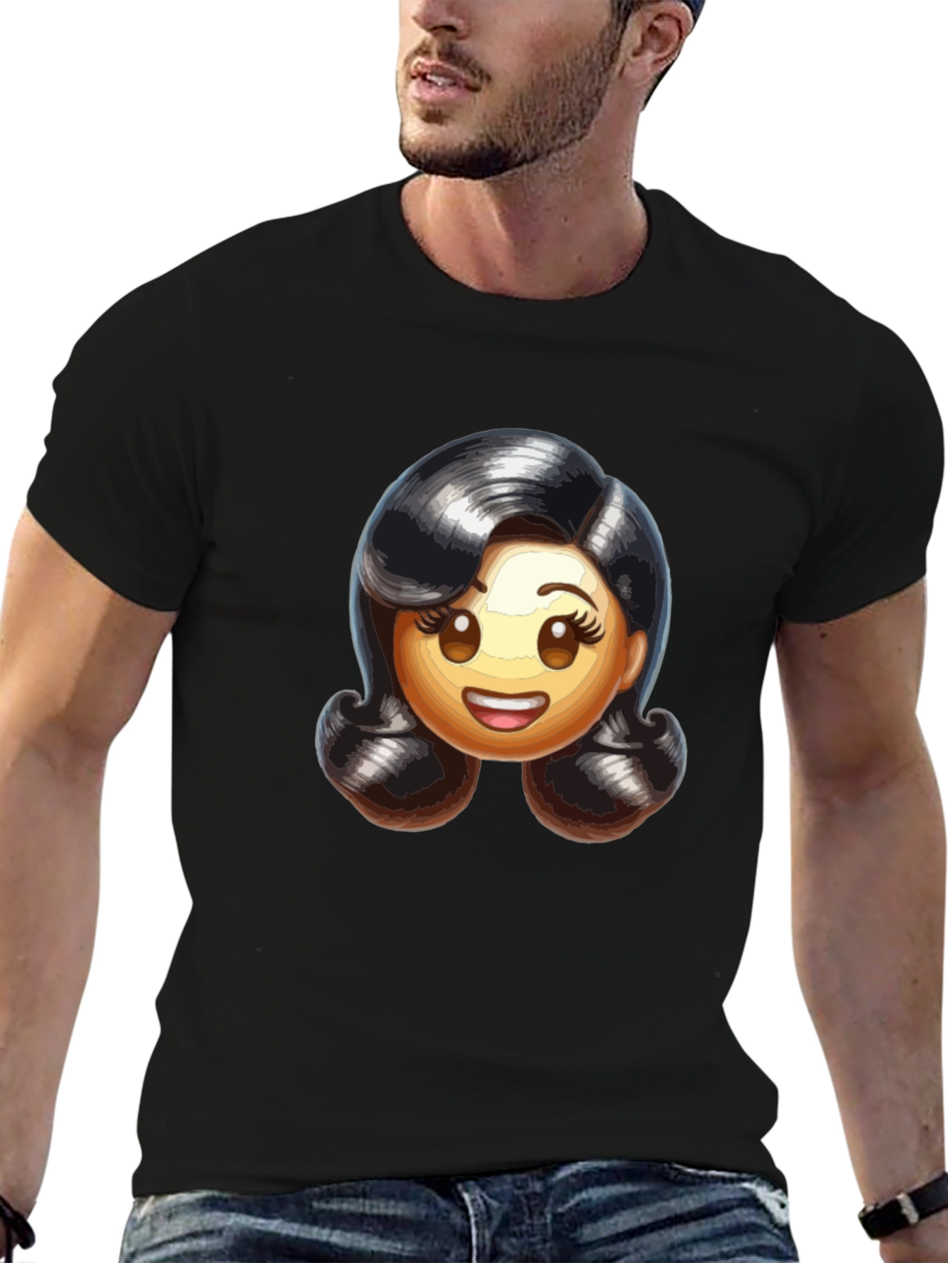 Retro Emoji Womans Black T-Shirt