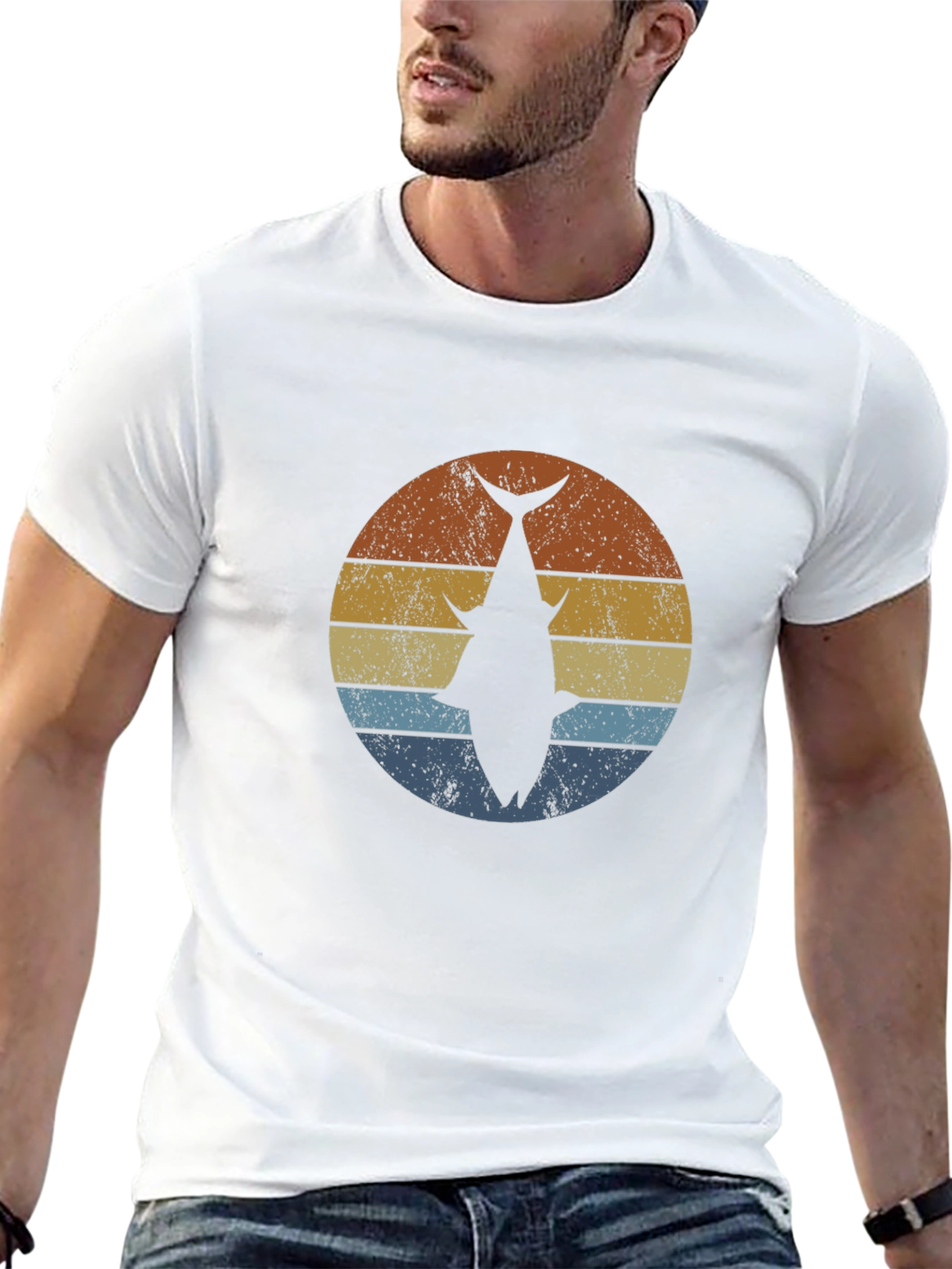 Retro Fish Graphic Tee - Black Cotton Blend