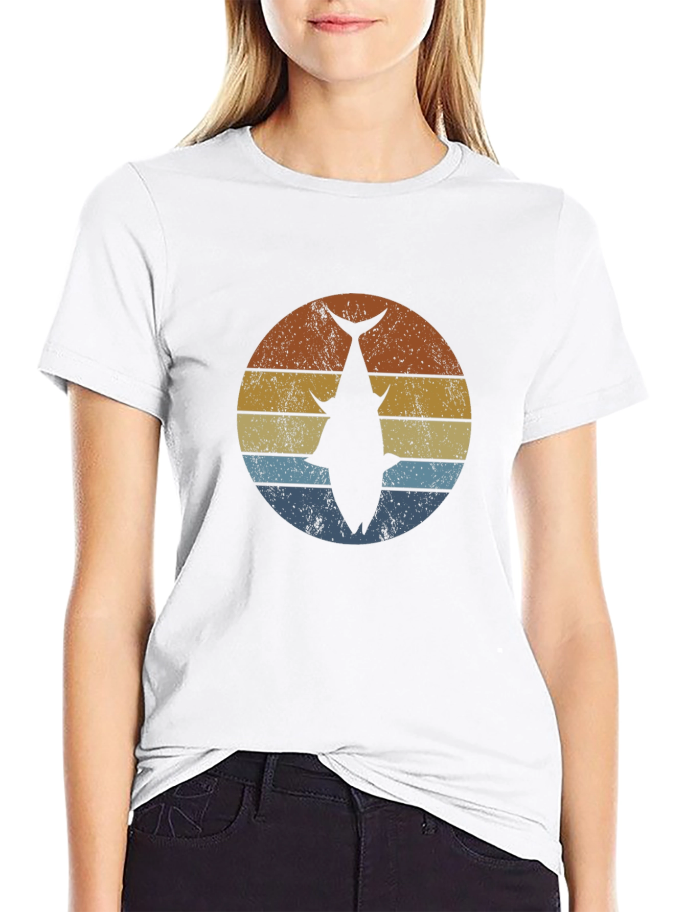 Retro Fish Graphic Tee - Black Cotton Blend