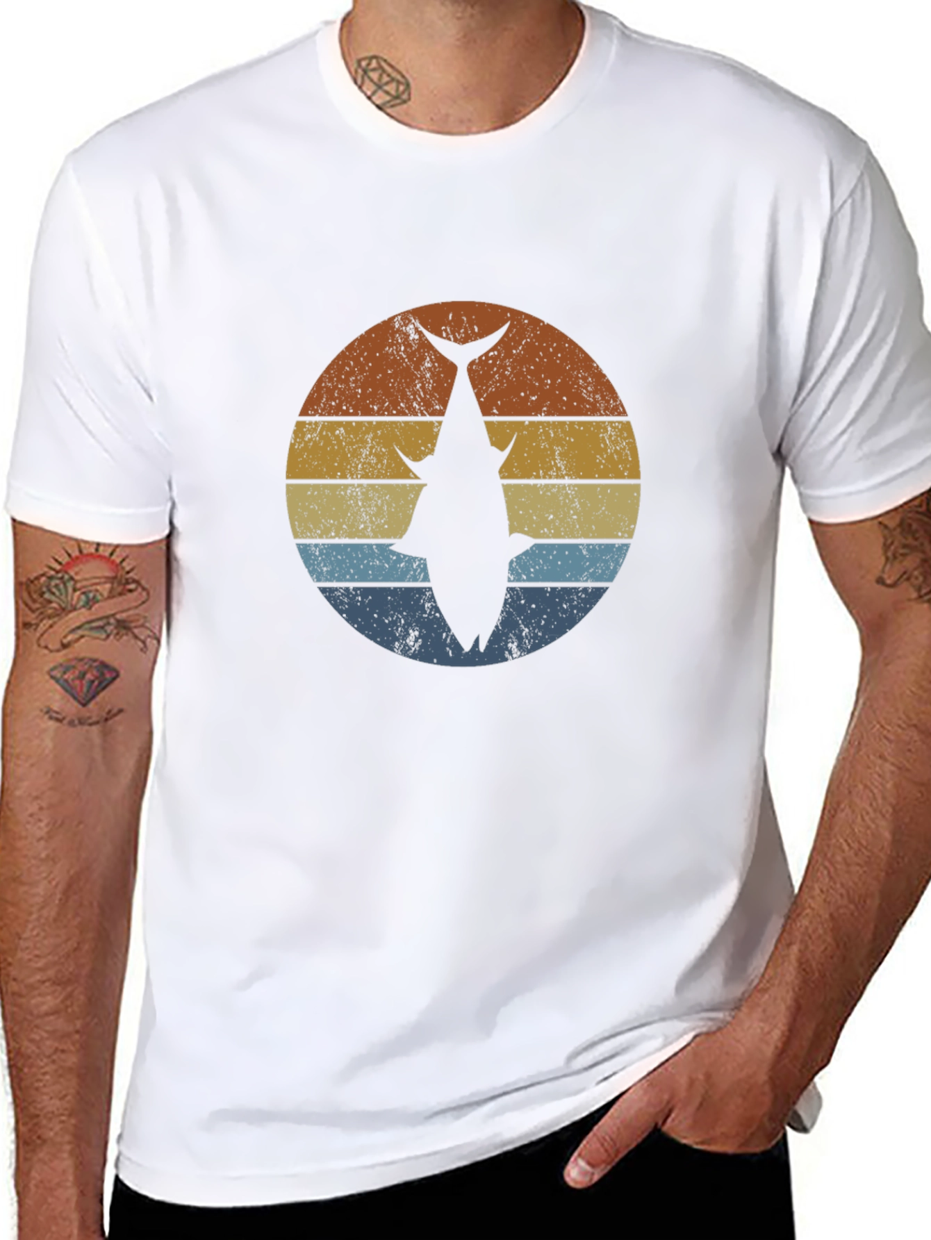 Retro Fish Graphic Tee - Black Cotton Blend