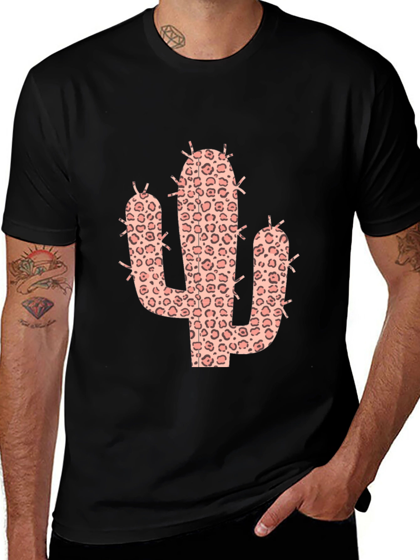 Leopard Cactus Graphic Tee - Black