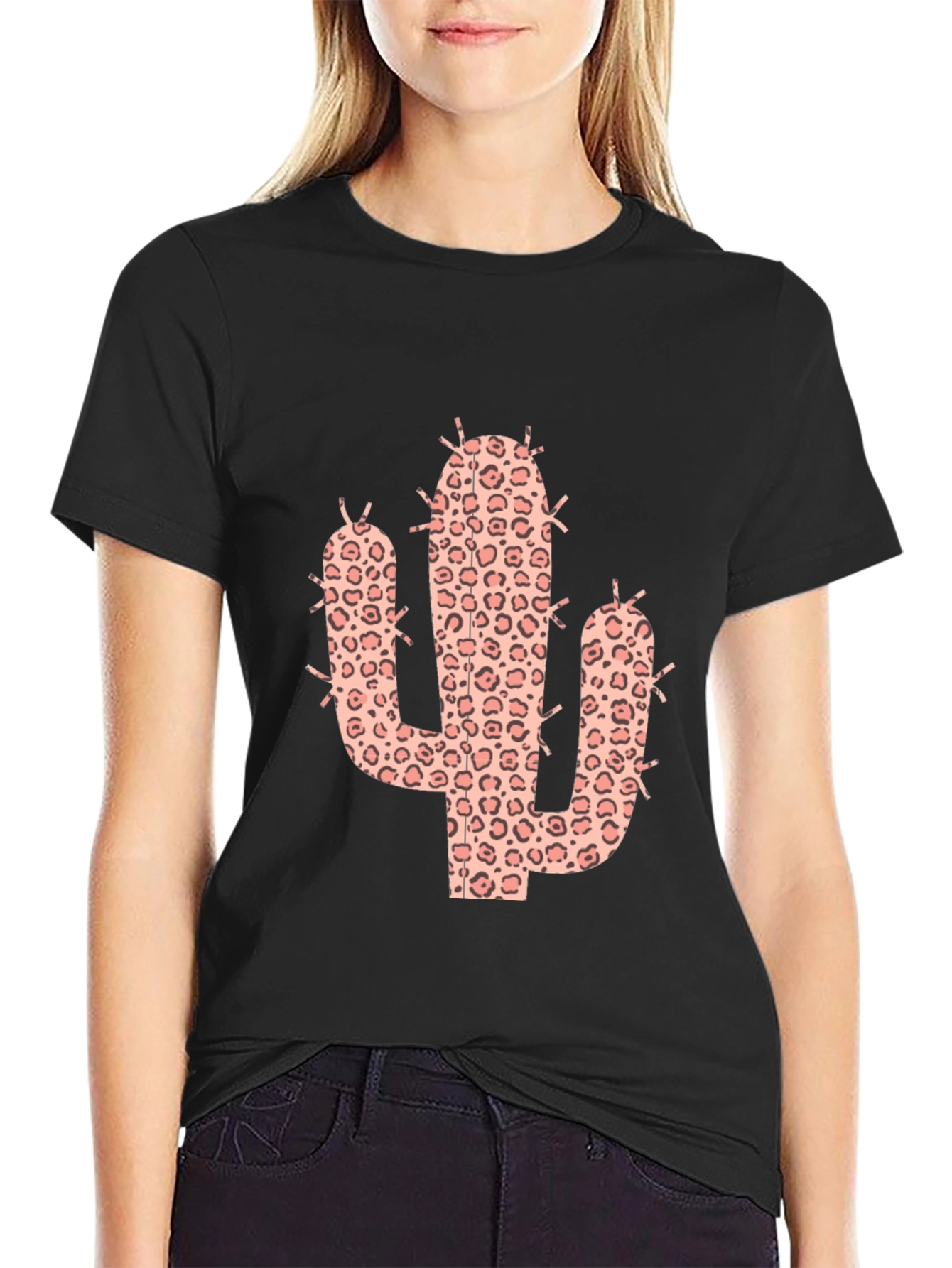 Leopard Cactus Graphic Tee - Black