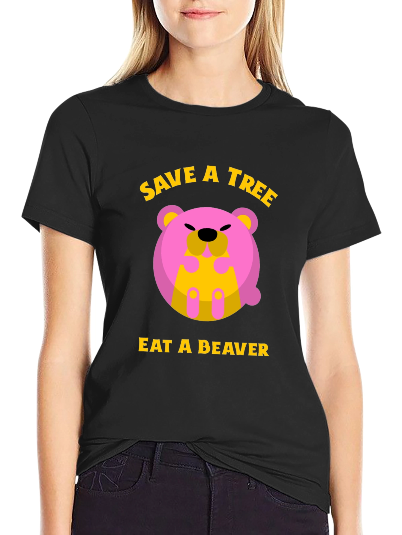 Save a Tree Eat a Beaver Funny Graphic T-Shirt