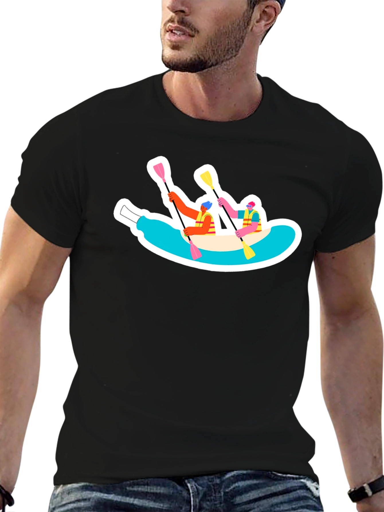 Rafting Adventure Graphic Tee - Black Cotton T-Shirt