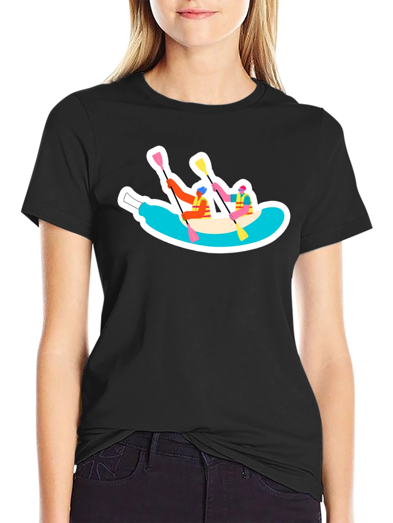 Rafting Adventure Graphic Tee - Black Cotton T-Shirt