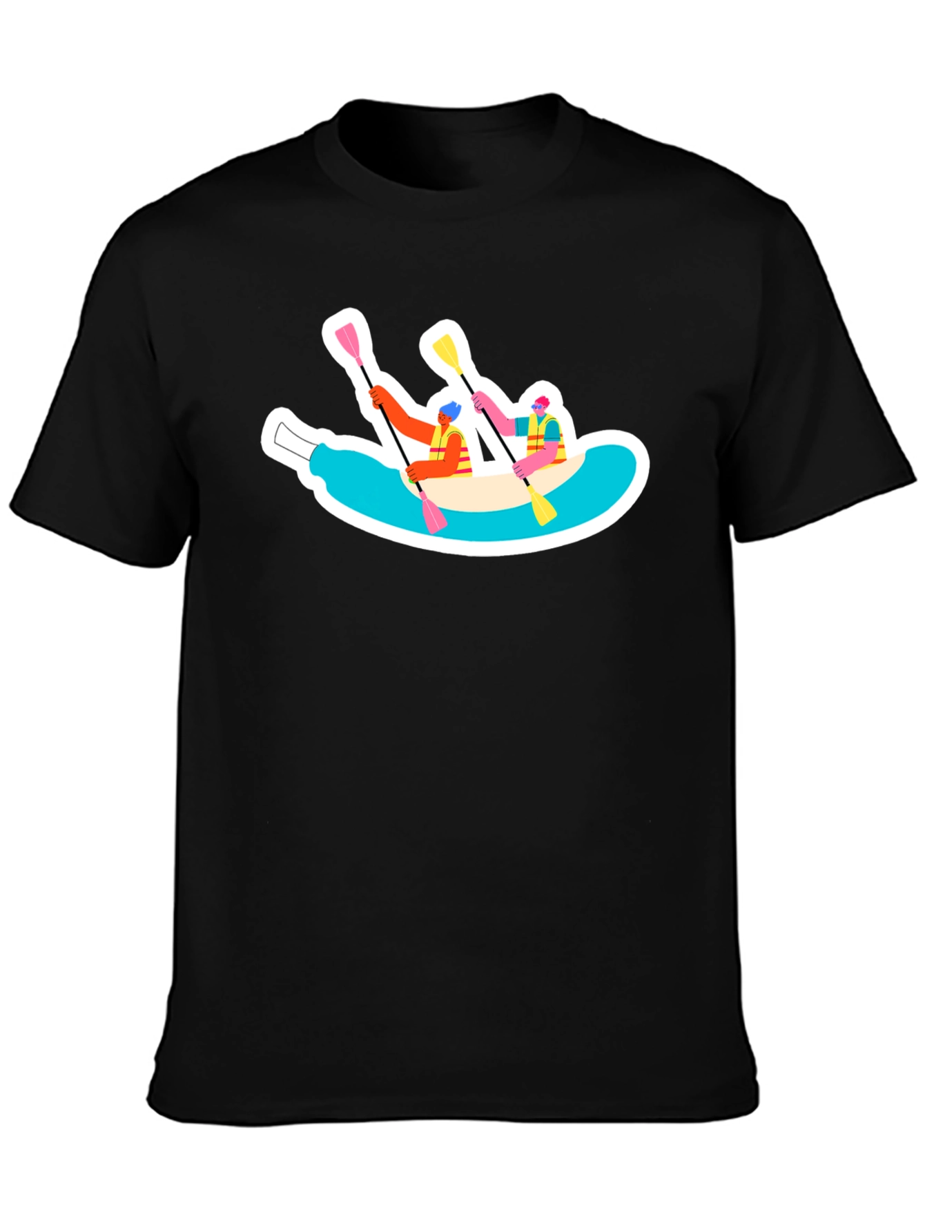 Rafting Adventure Graphic Tee - Black Cotton T-Shirt