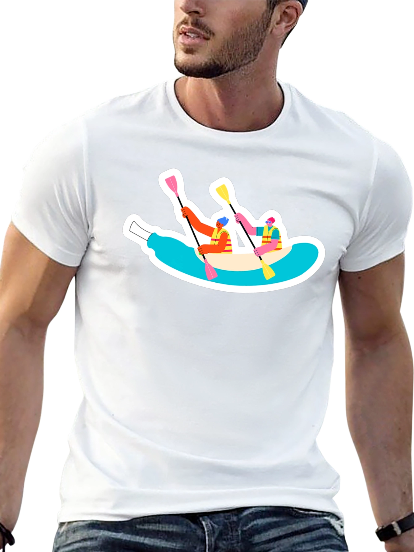 Rafting Adventure Graphic Tee - Black Cotton T-Shirt