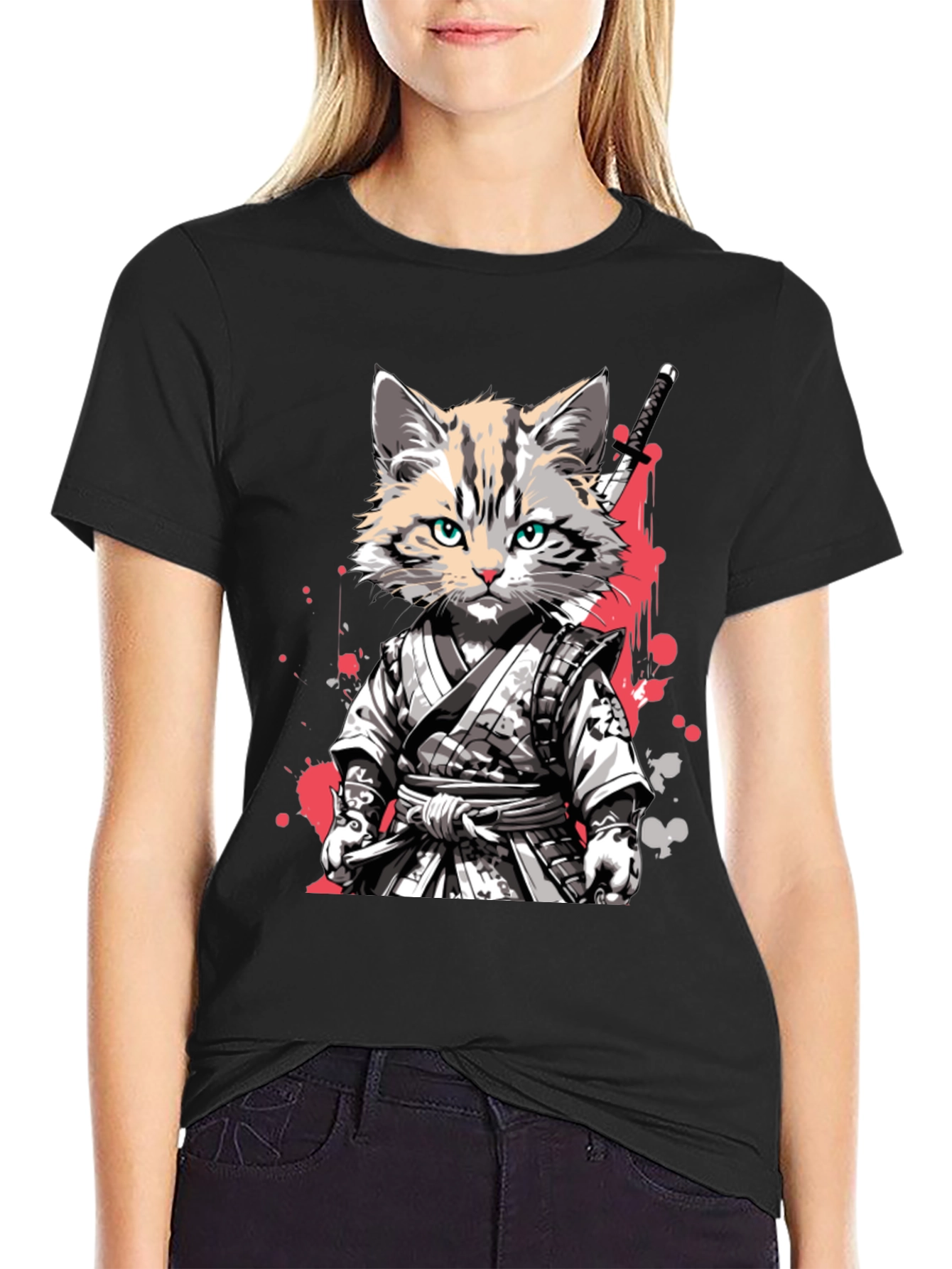 Samurai Cat T-Shirt - Unique Graphic Tee
