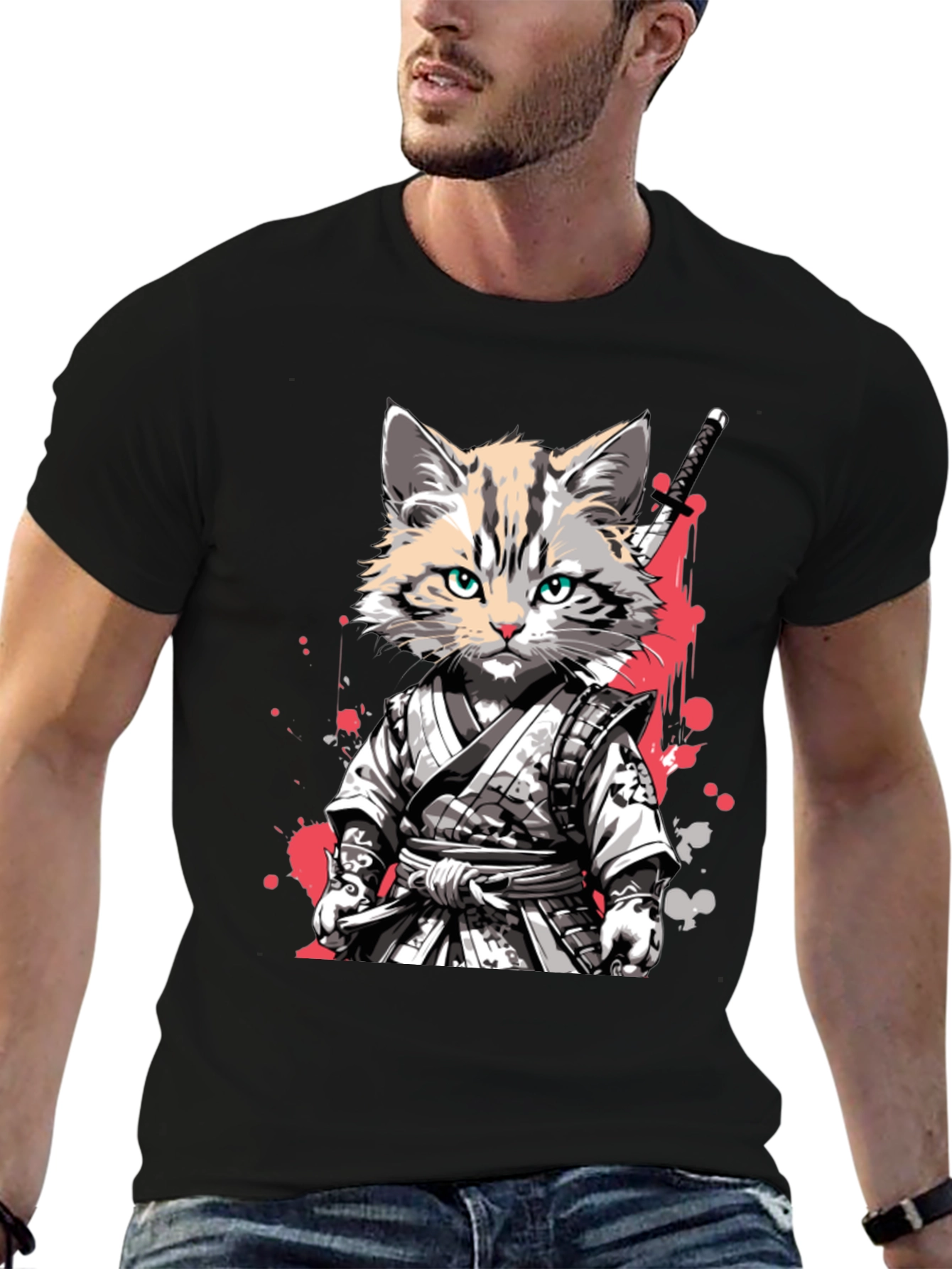 Samurai Cat T-Shirt - Unique Graphic Tee