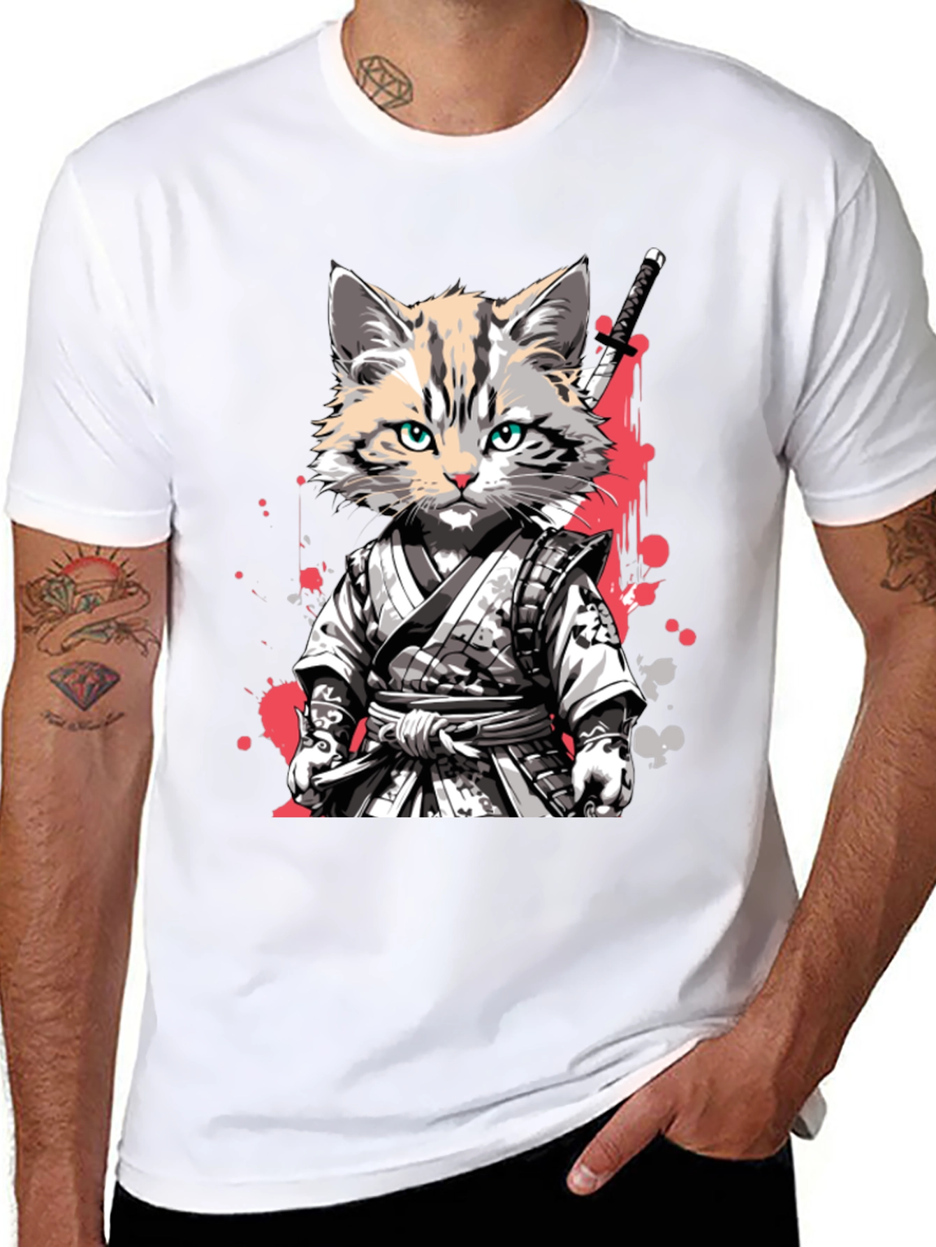 Samurai Cat T-Shirt - Unique Graphic Tee