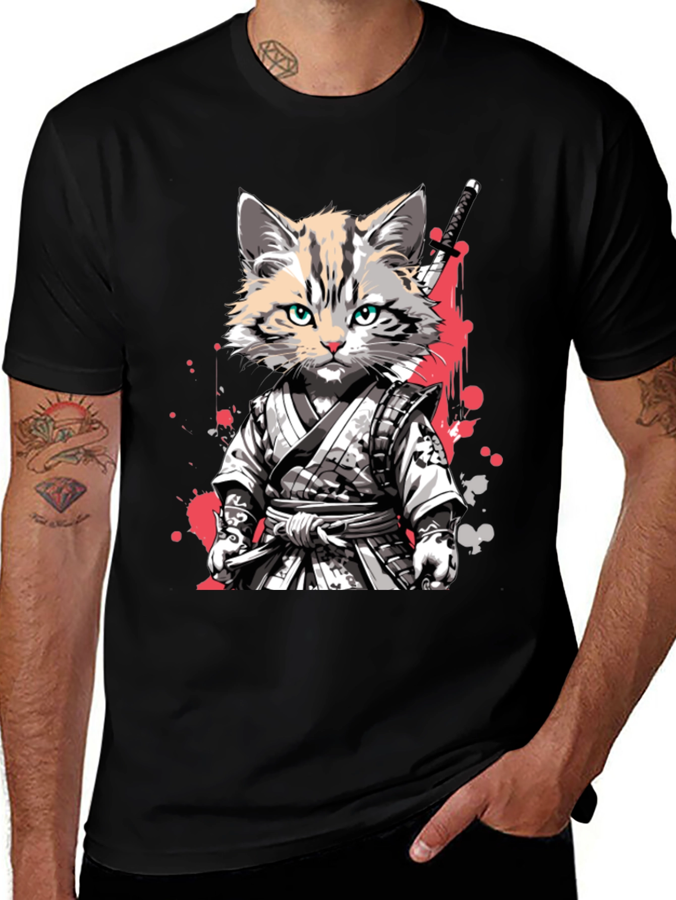 Samurai Cat T-Shirt - Unique Graphic Tee