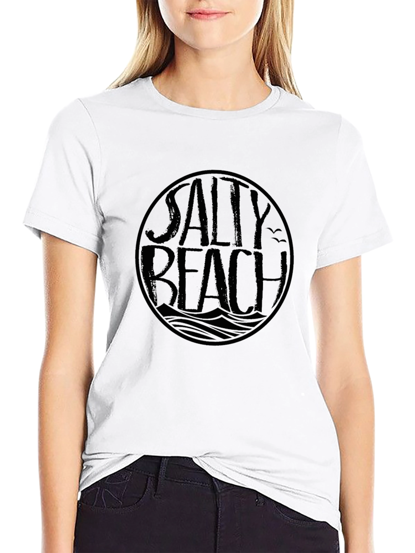 Salty Beach Graphic Tee - Classic Black Cotton T-Shirt