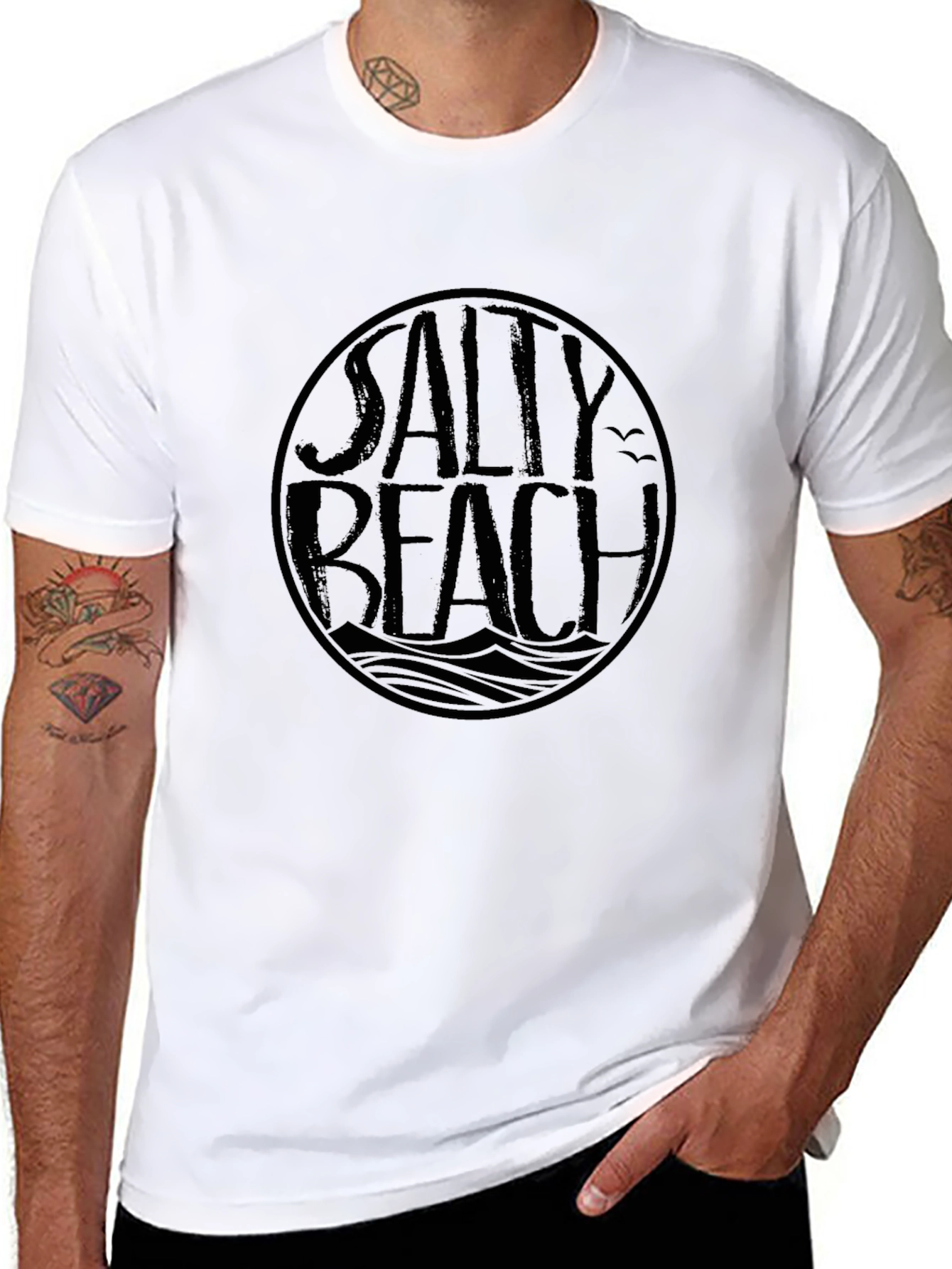 Salty Beach Graphic Tee - Classic Black Cotton T-Shirt