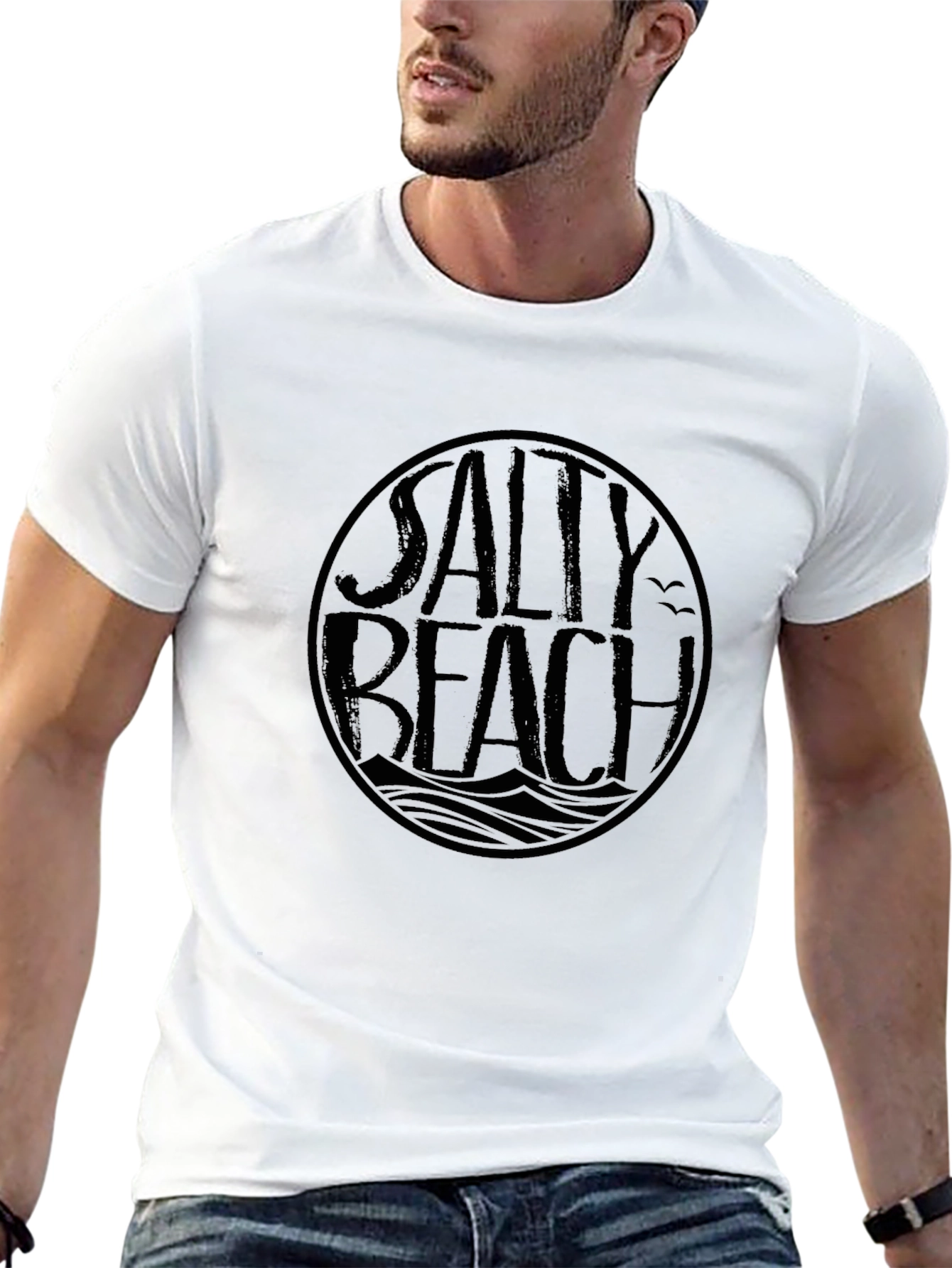 Salty Beach Graphic Tee - Classic Black Cotton T-Shirt