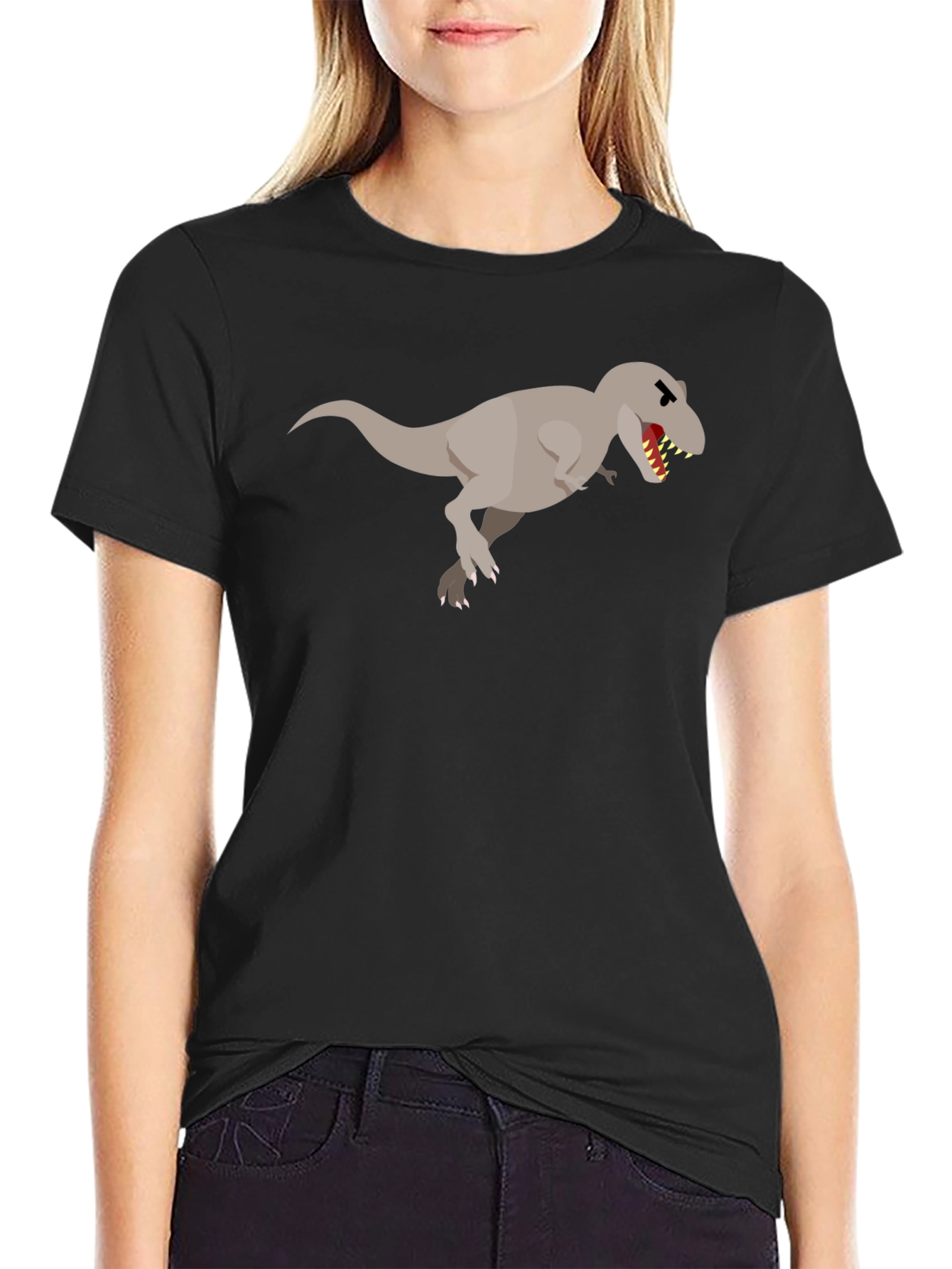 Dinosaur Graphic Tee - Black Cotton T-Shirt