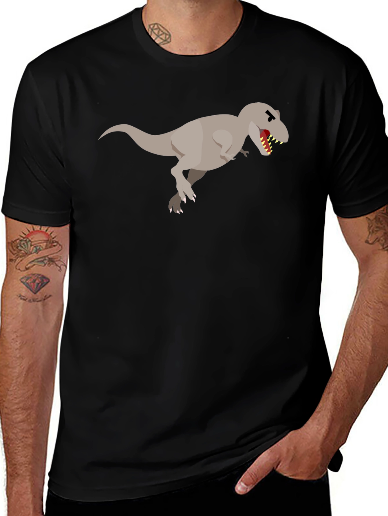 Dinosaur Graphic Tee - Black Cotton T-Shirt