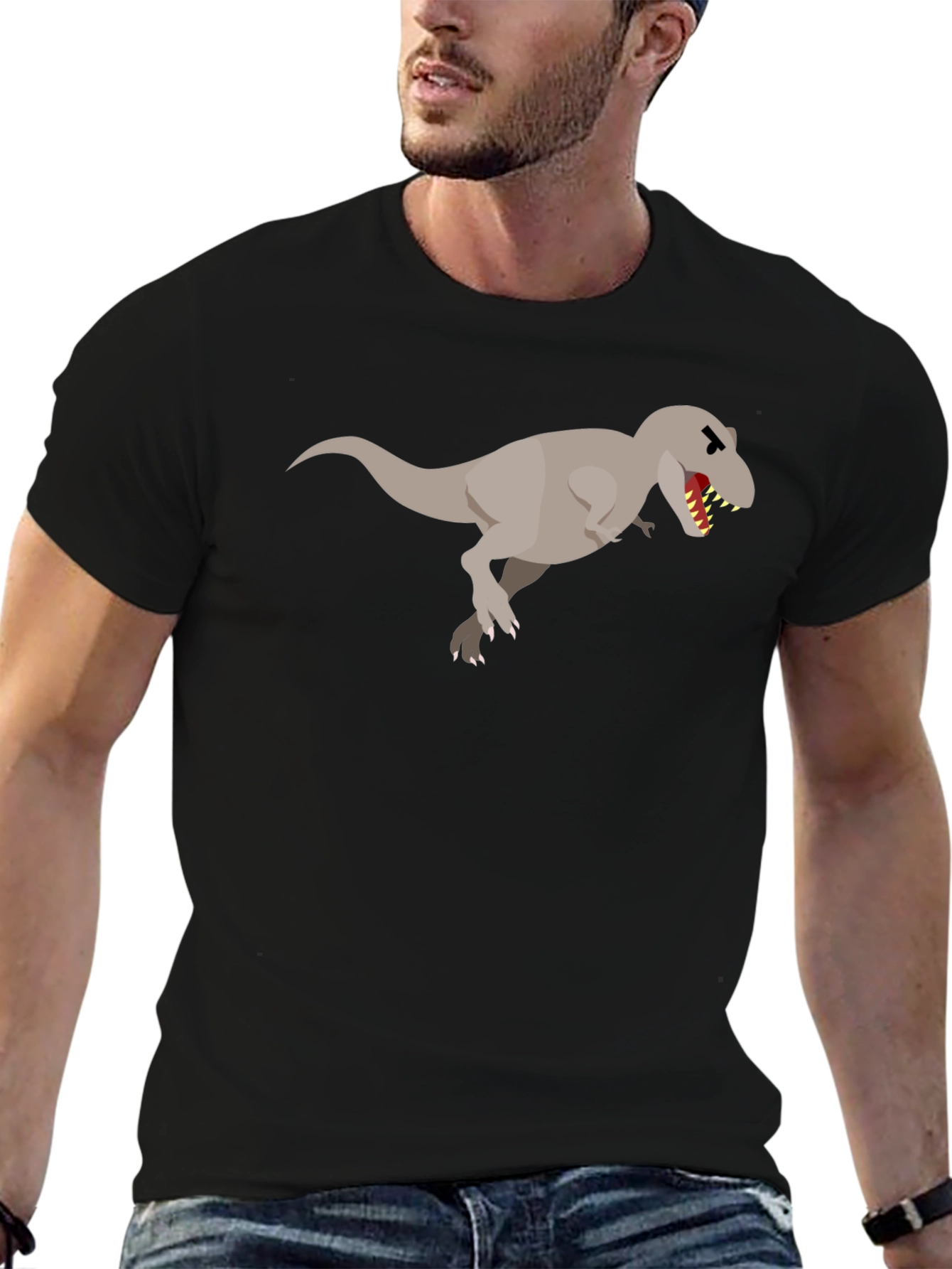 Dinosaur Graphic Tee - Black Cotton T-Shirt