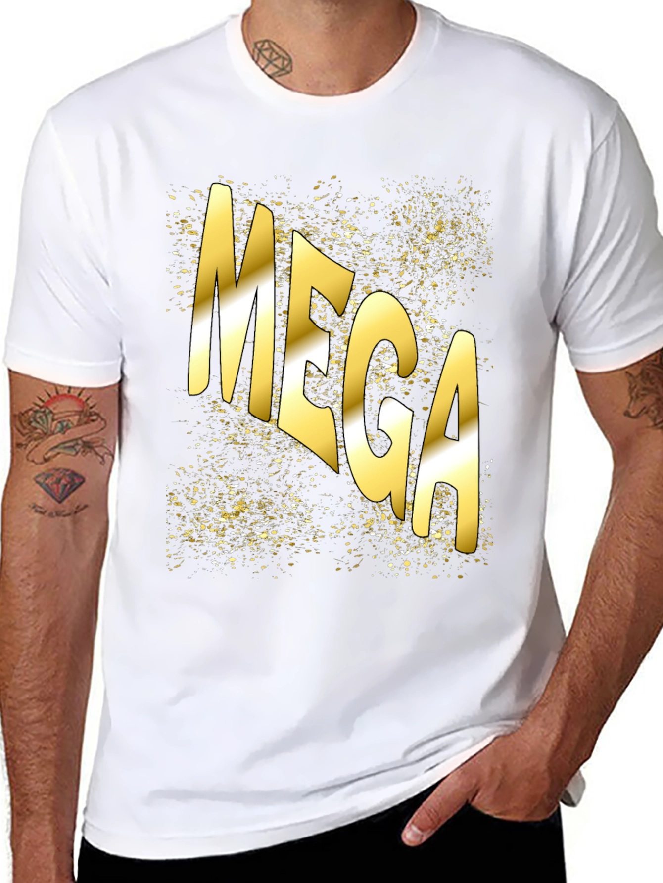 Mega Gold Print Black T-Shirt