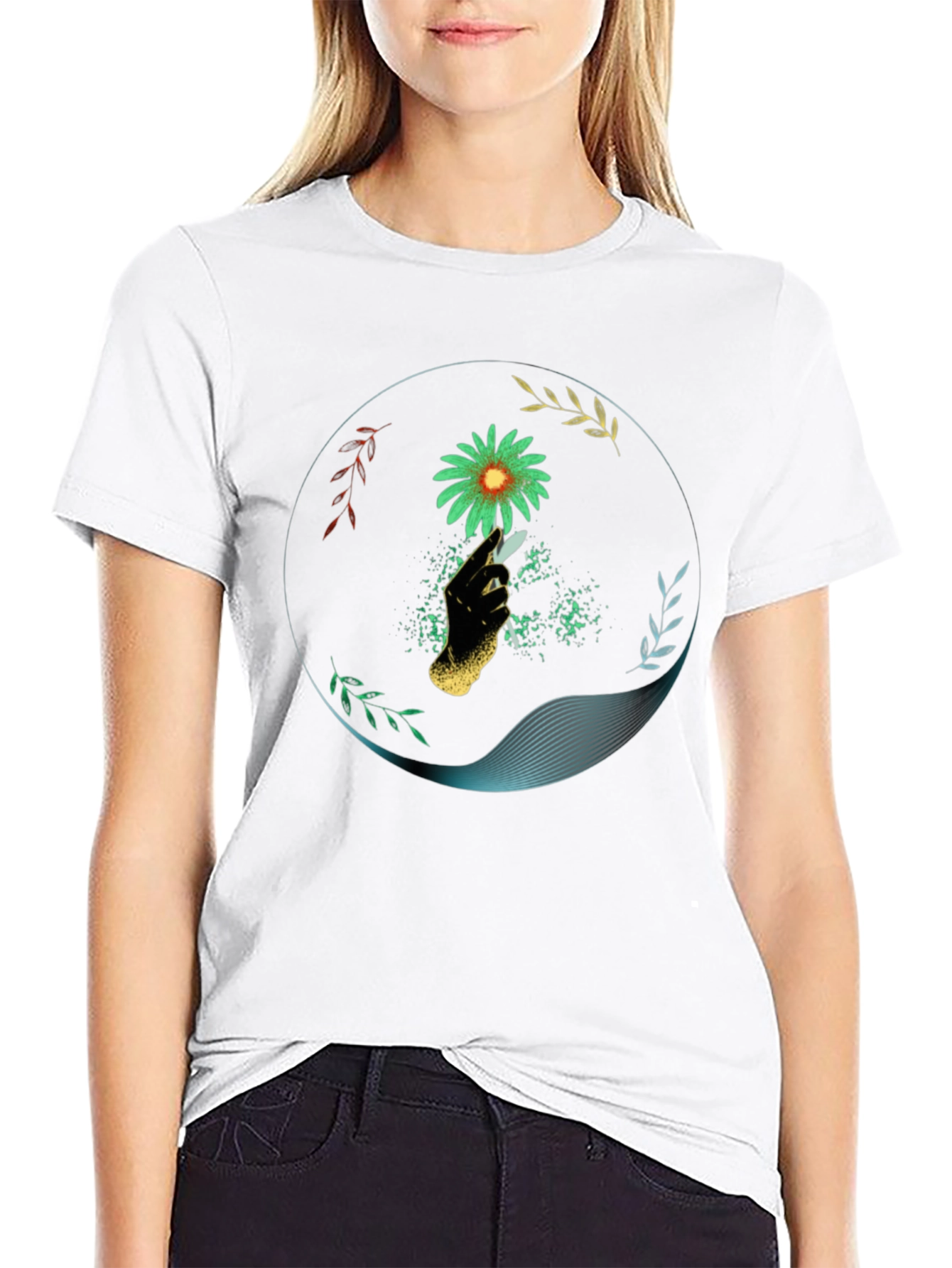 Floral Hand Graphic T-Shirt - Modern Design