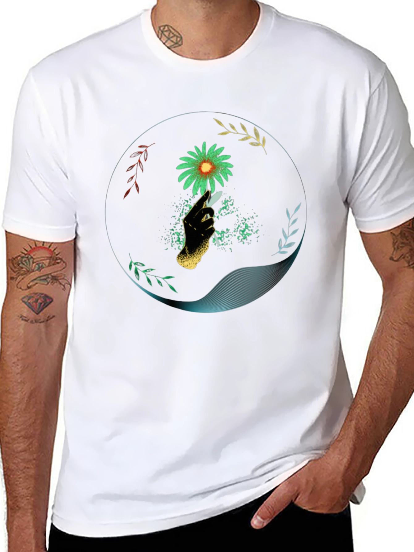 Floral Hand Graphic T-Shirt - Modern Design