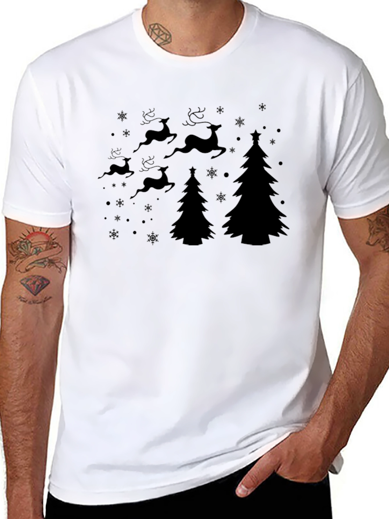 Christmas Reindeer & Tree Graphic T-Shirt