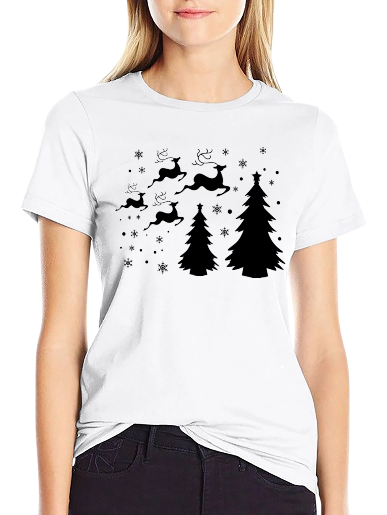 Christmas Reindeer & Tree Graphic T-Shirt