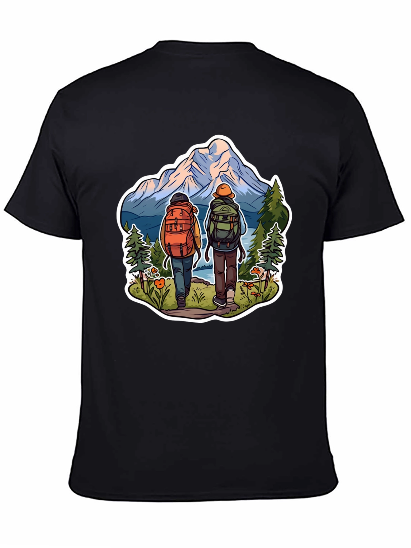 Hiking Adventure Graphic Tee - Mountain & Backpack Design
