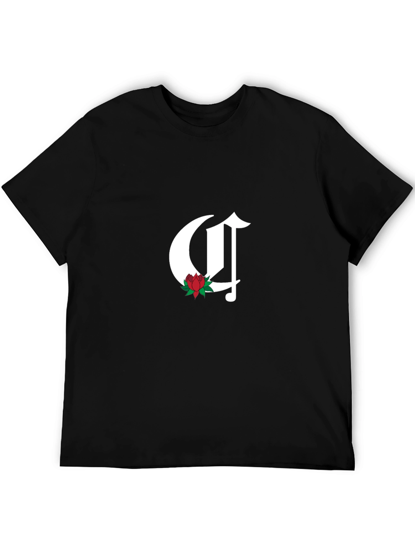 Gothic Initial C Rose T-Shirt - Casual Black Tee