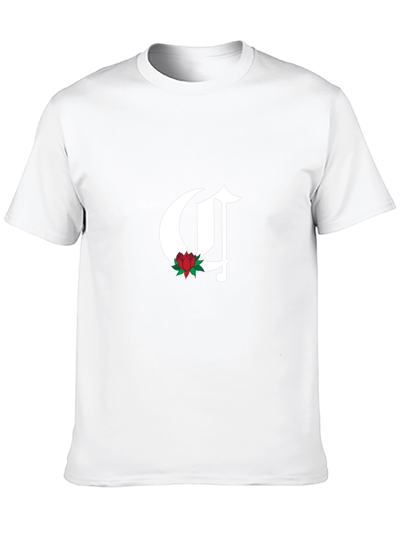 Gothic Initial C Rose T-Shirt - Casual Black Tee