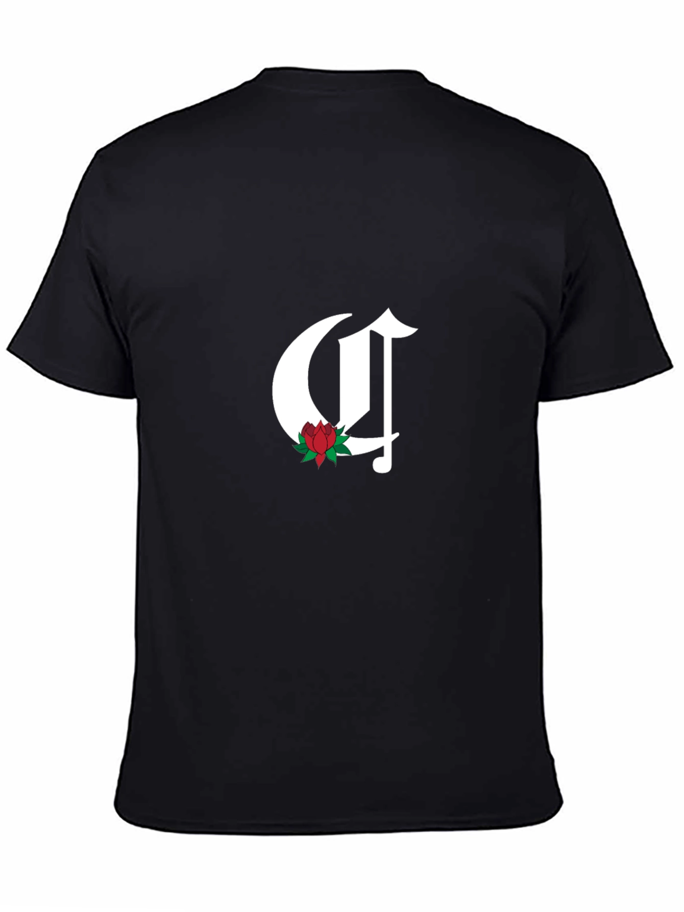 Gothic Initial C Rose T-Shirt - Casual Black Tee