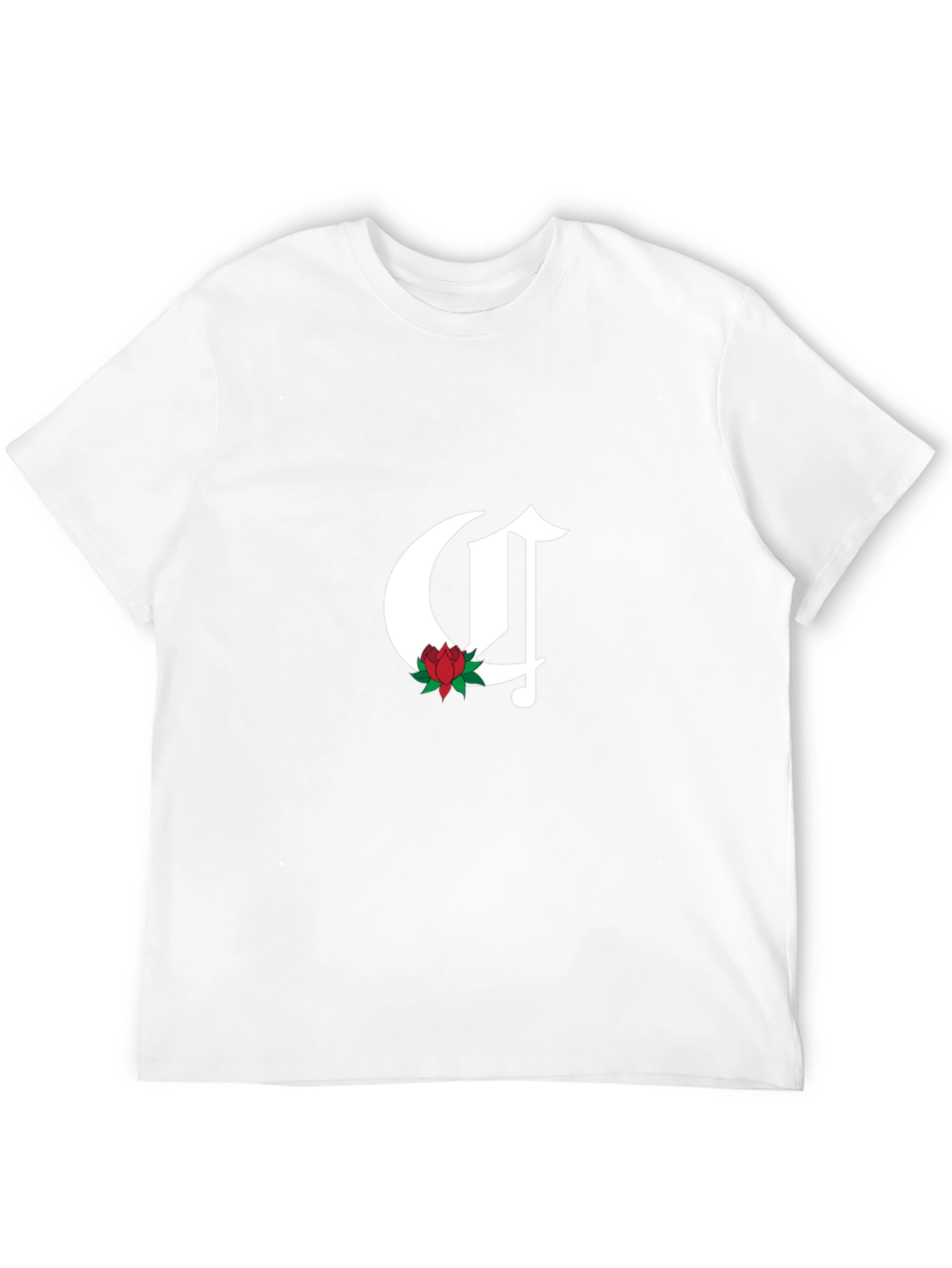 Gothic Initial C Rose T-Shirt - Casual Black Tee