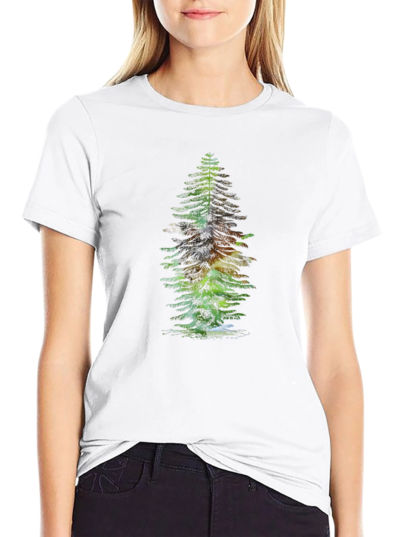 Pine Tree Graphic Tee - Black Cotton Casual Wear
