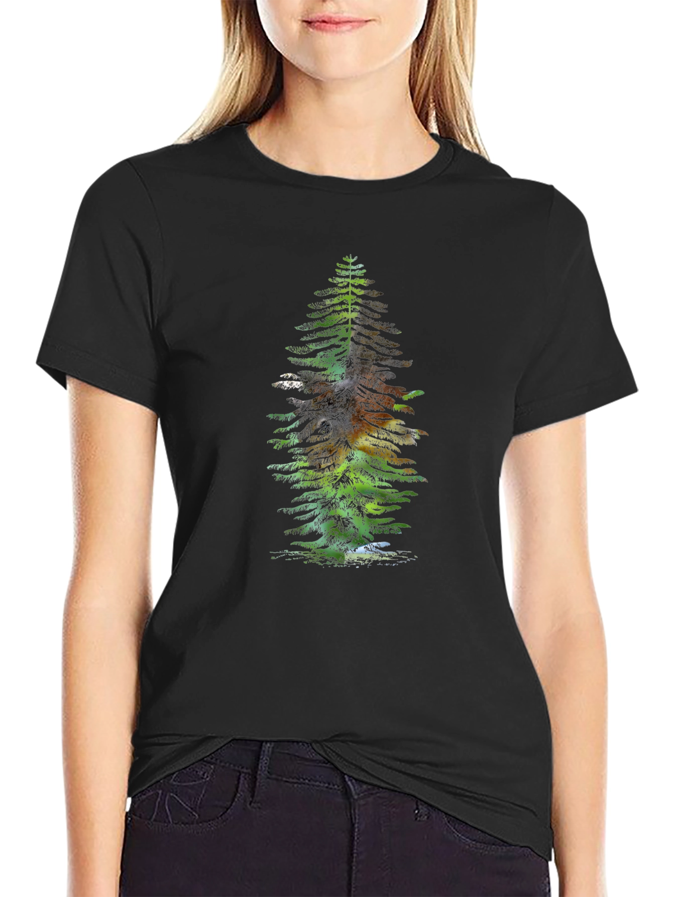 Pine Tree Graphic Tee - Black Cotton Casual Wear