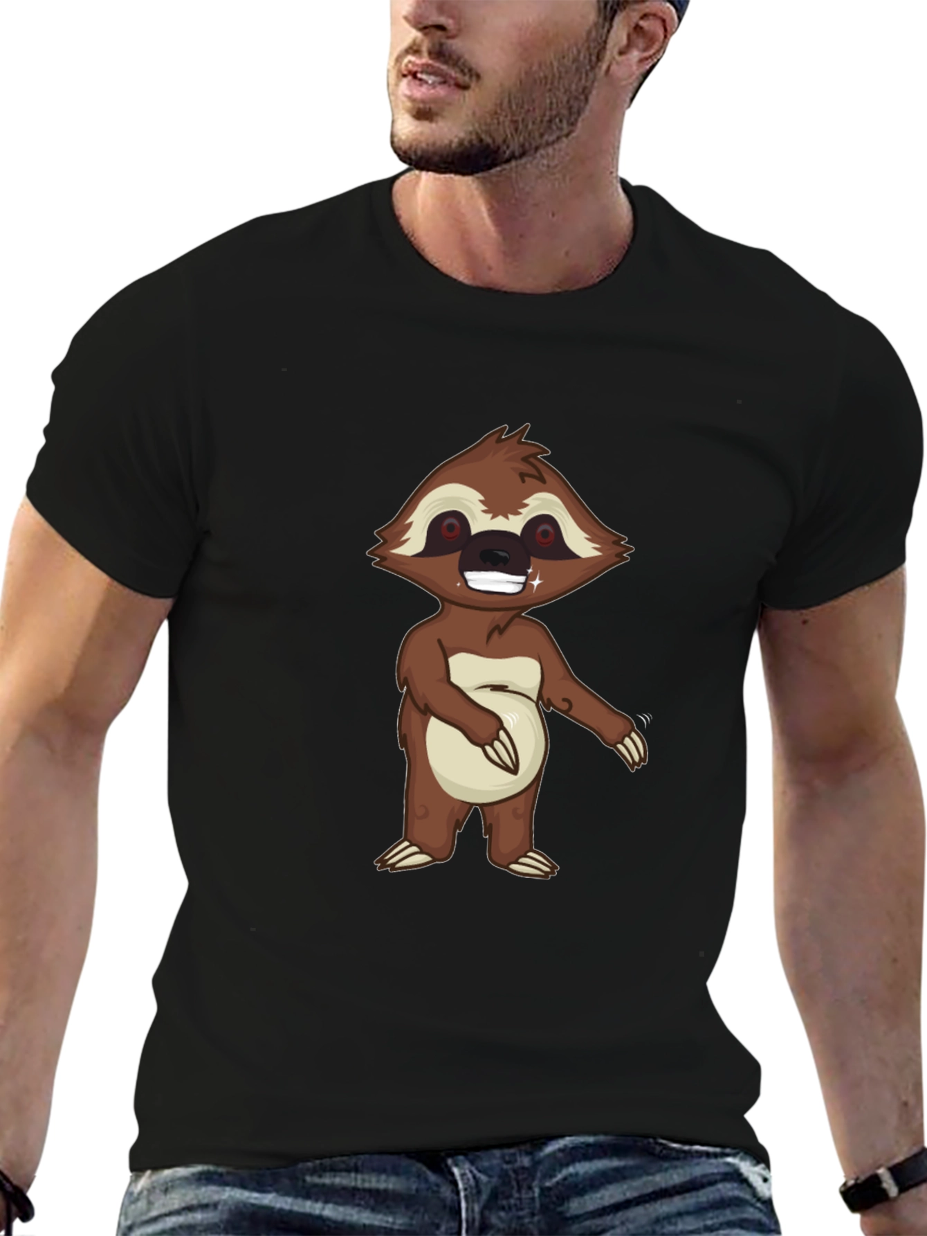 Mens Black Sloth Graphic Tee