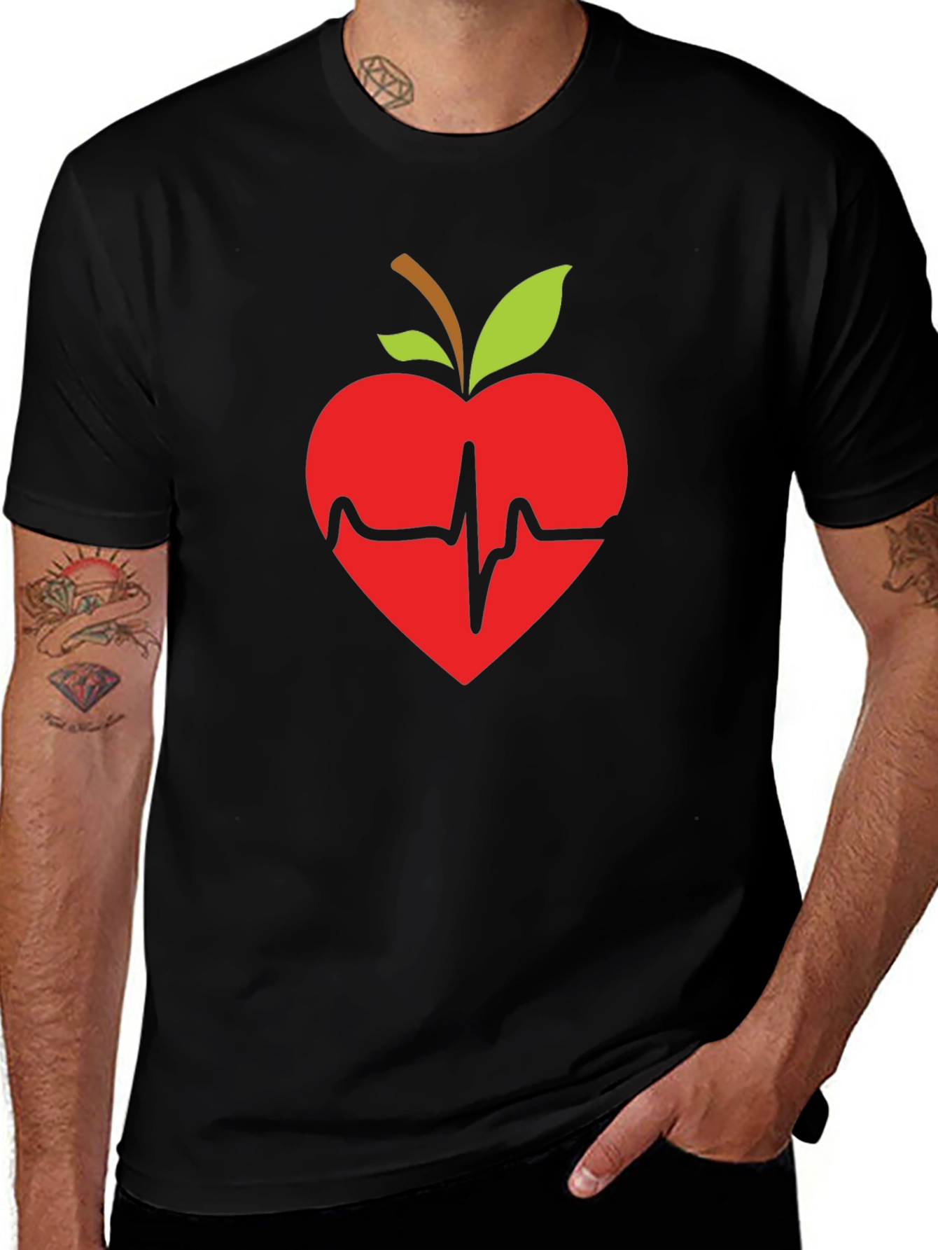 Apple Heartbeat Graphic Tee - Black T-Shirt