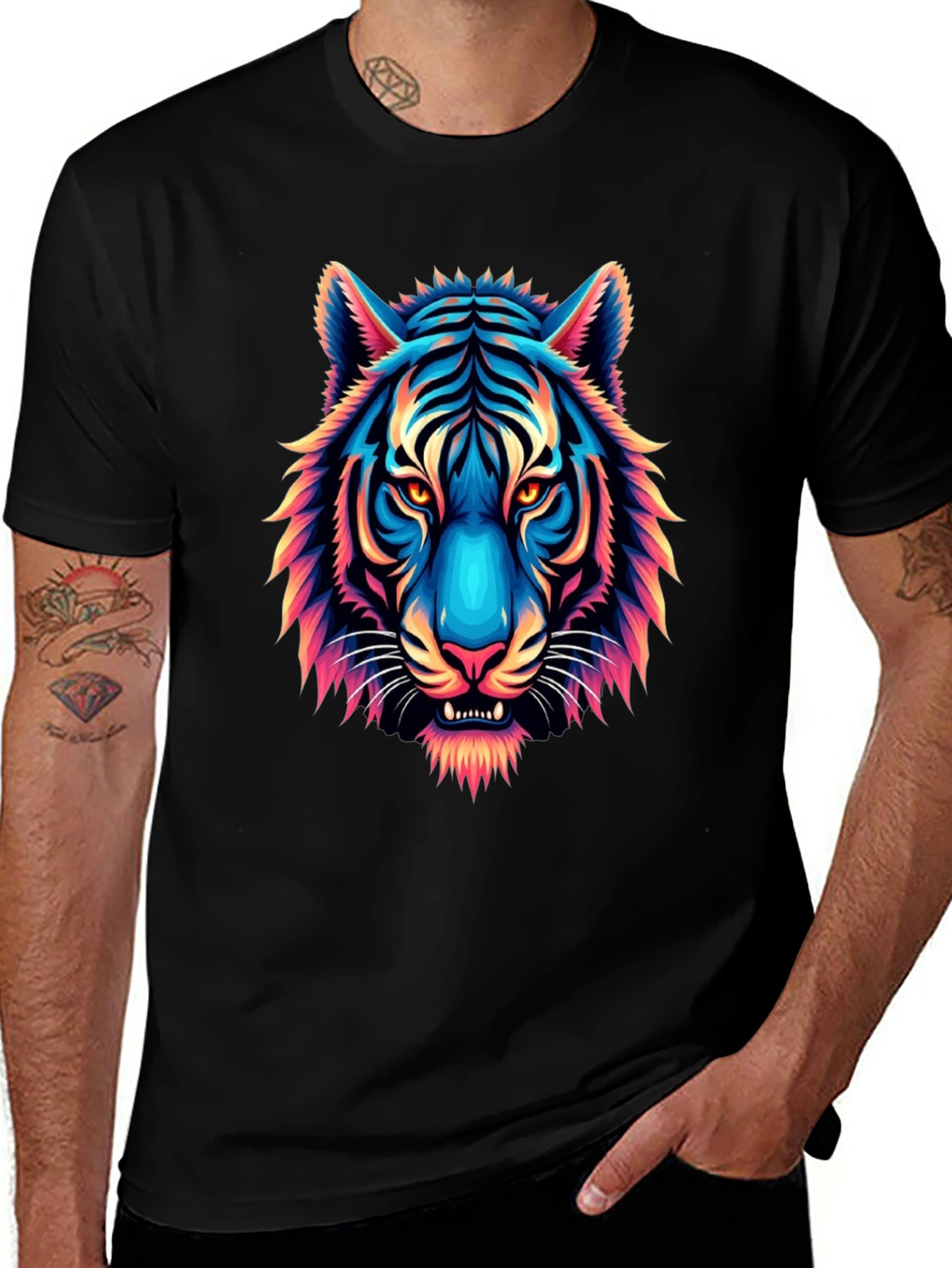 Vibrant Tiger Graphic Tee - Mens Black T-Shirt